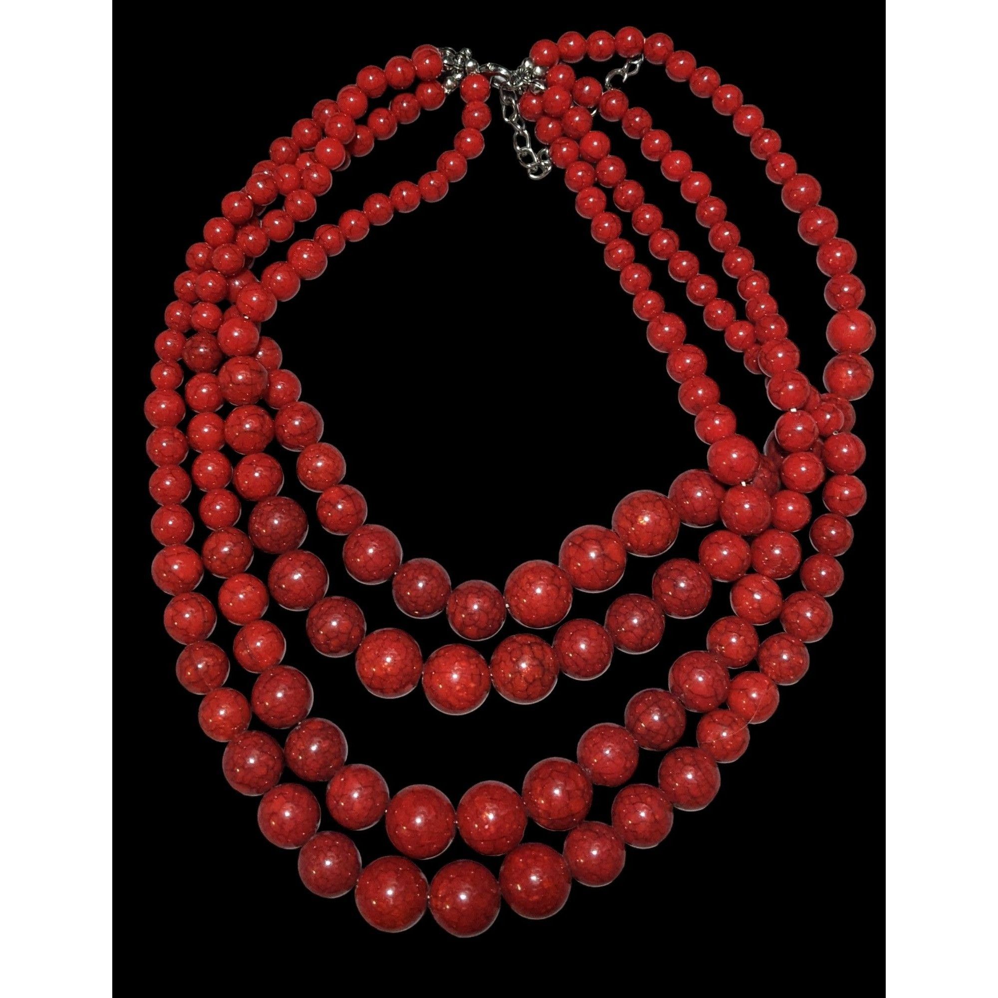 Other Red Marbled Multilayer Statement Necklace Size ONE SIZE - 1 Thumbnail