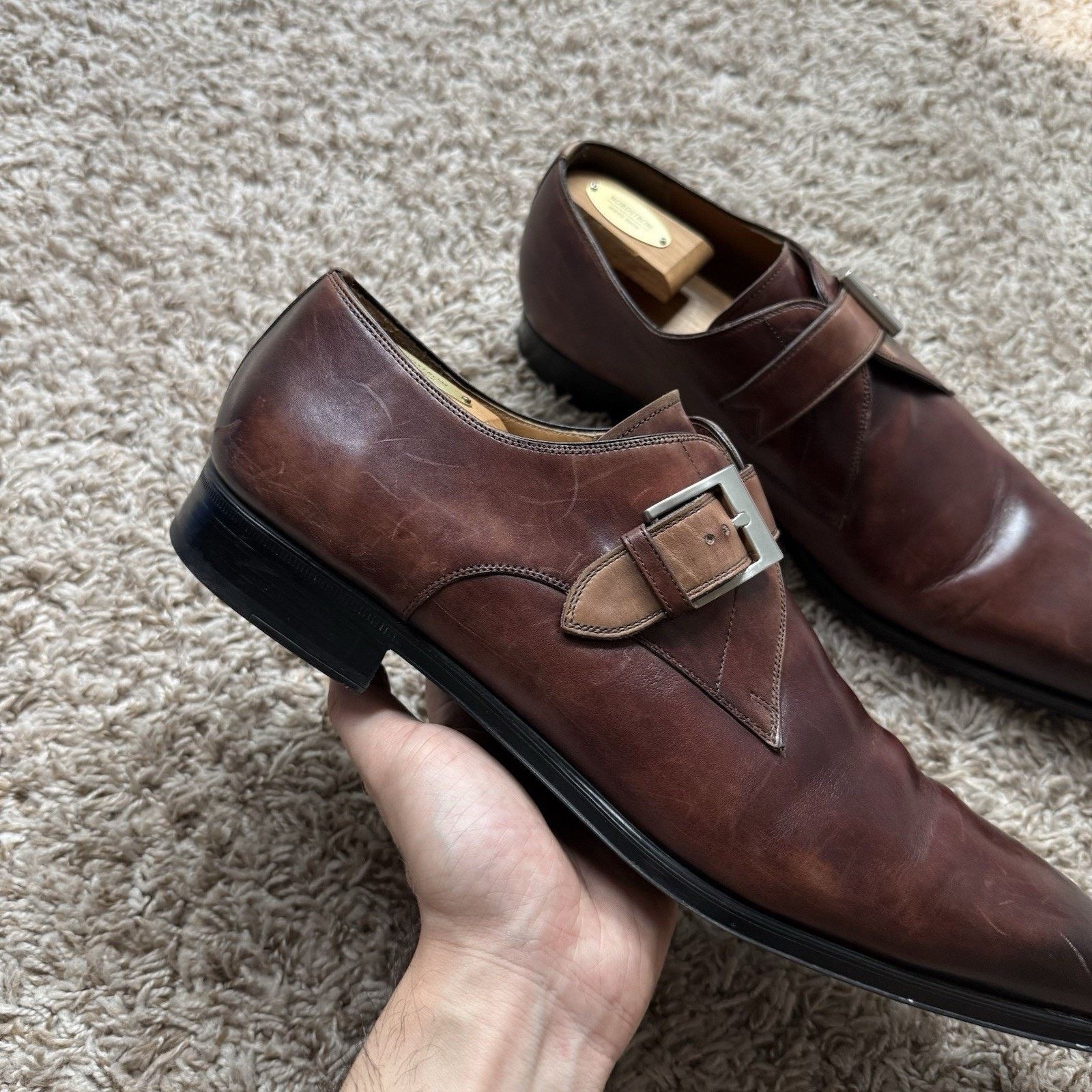 Magnanni Magnanni Marco II Single Monk Strap Brown Leather Dress Shoe Size US 13 / EU 46 - 7 Thumbnail