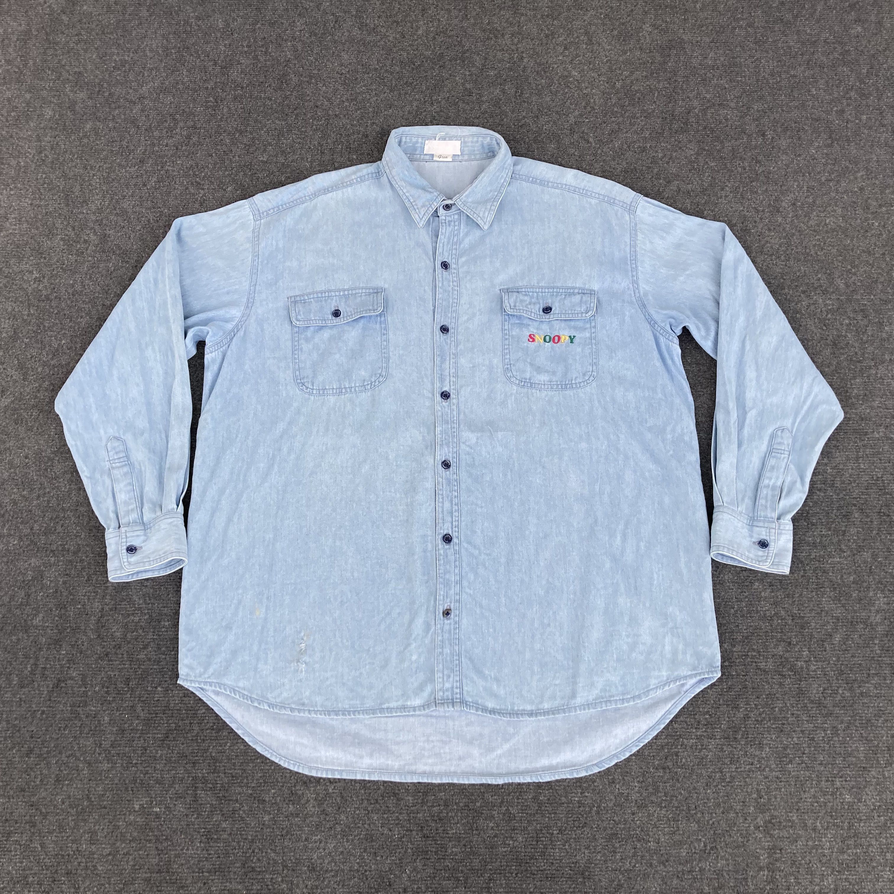 Disney × Vintage Vtg Snoopy Denim long Sleeve Shirt Size US L / EU 52-54 / 3 - 4 Thumbnail