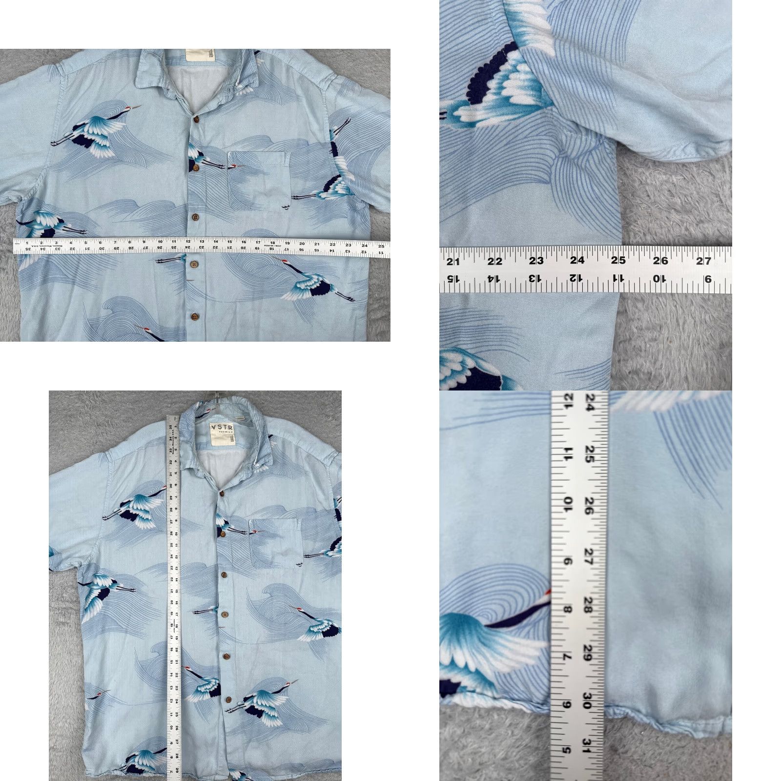 Vintage VSTR Shirt Men 2XL XXL Blue Cranes Waves Button Up 100% Cotton Hawaiian READ Size US S / EU 44-46 / 1 - 8 Thumbnail