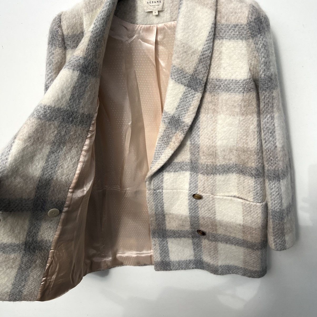 Sezane Sezane Wool Plaid Print Faux Fur Coat Size XS / US 0-2 / IT 36-38 - 9 Thumbnail