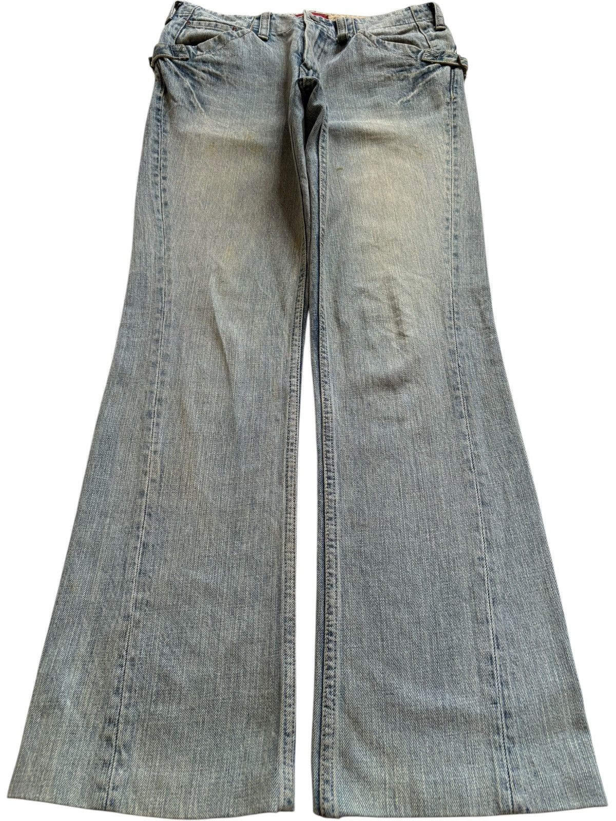 Japanese Brand Vintage Japanese Brand Mud Wash Spiral Leg Buckle Flare Jean Size US 30 / EU 46 - 1 Thumbnail
