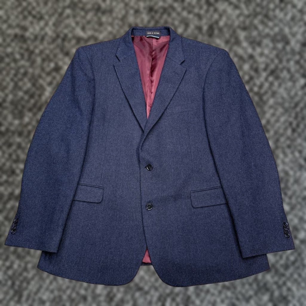 Tommy Hilfiger Tommy Hilfiger Blazer Sport Coat Navy Blue Wool Tweed Herringbone 42 Regular Notch Lapel Double-Vented 2-Button Single-Breasted Size 42R - 1 Thumbnail