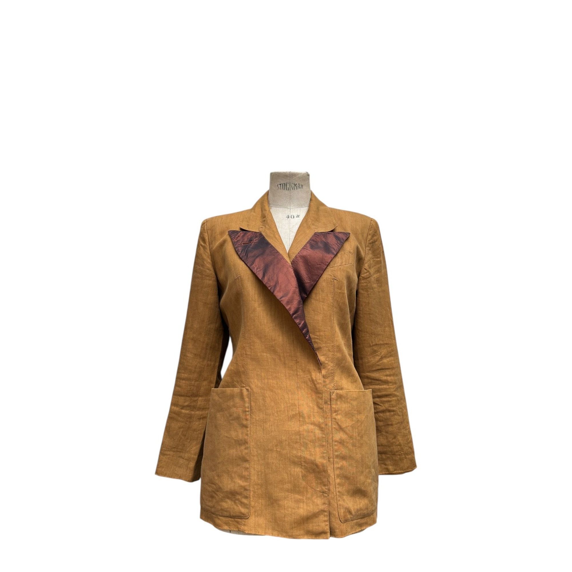 Jean Paul Gaultier 1990s Brown Linen Double-Breasted Blazer Size L / US 10 / IT 46 - 1 Thumbnail