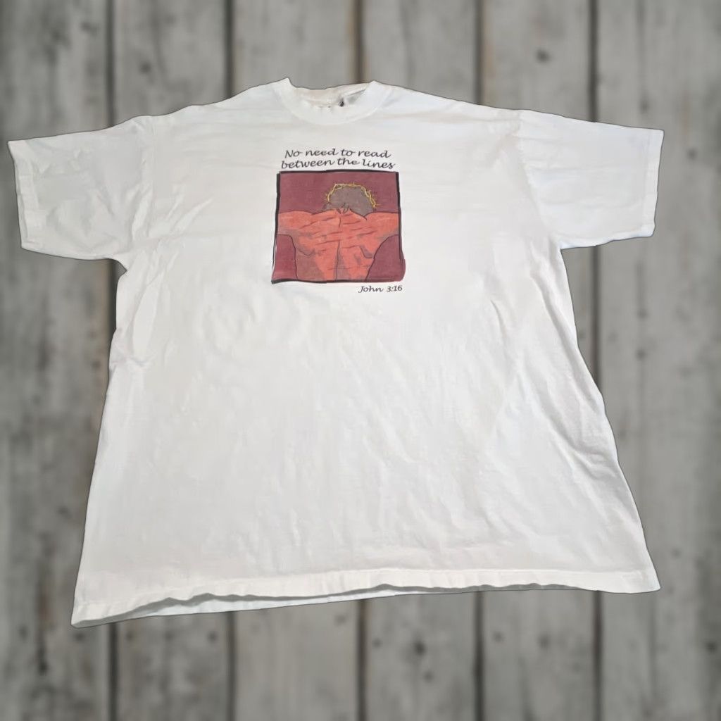 Jerzees VINTAGE JERZEES Jesus T-Shirt XL Men White Biblical John 3:16 Graphic Crew Neck Short Sleeve Size US XL / EU 56 / 4 - 1 Thumbnail