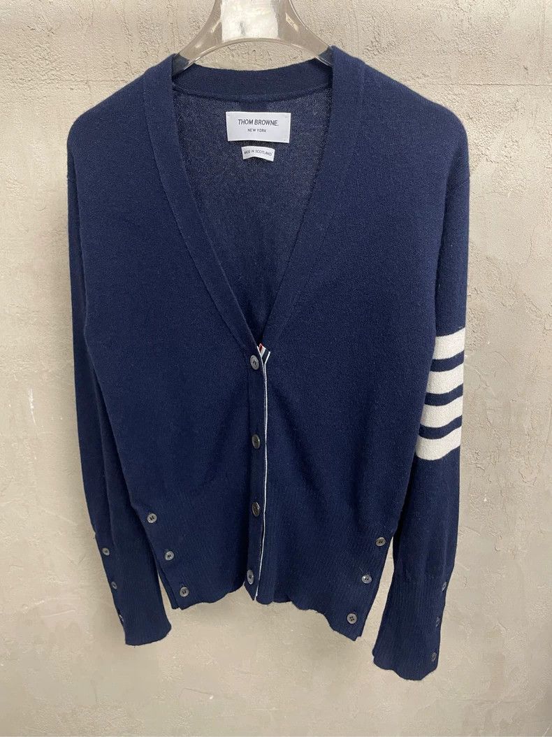 Thom Browne Thom Browne Dark blue four-striped cashmere cardigan jacket Size US S / EU 44-46 / 1 - 3 Thumbnail