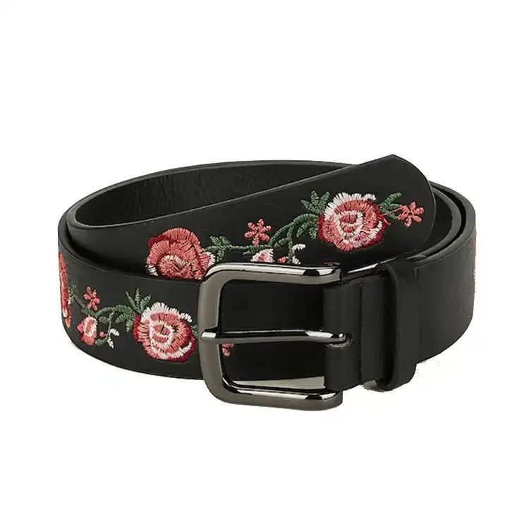 Leather Flora Rose Embroider Belt Size ONE SIZE - 4 Thumbnail