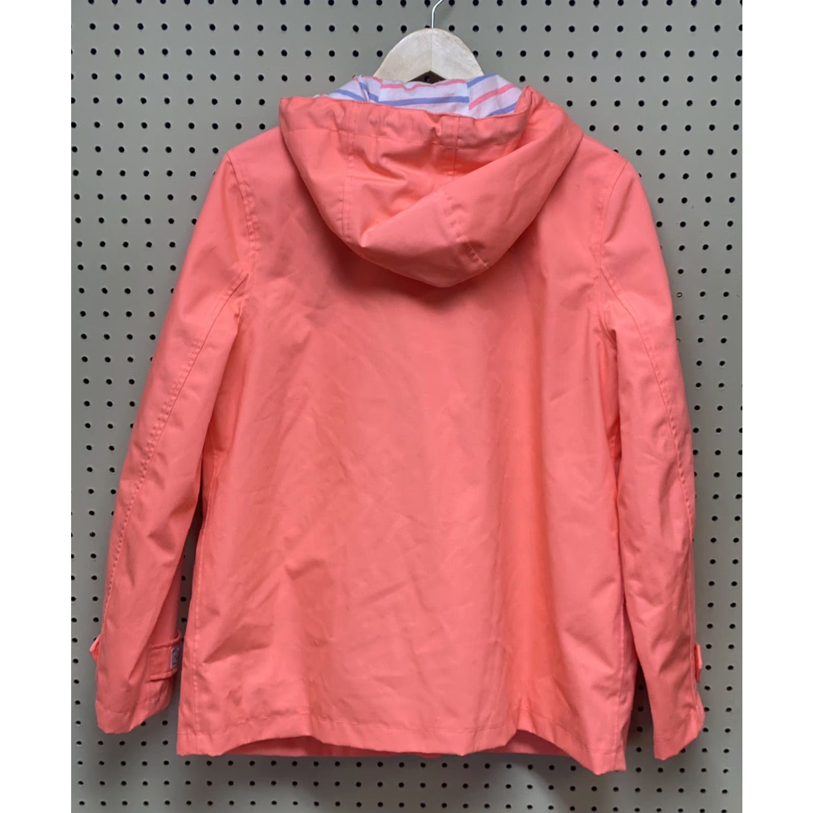 Vintage Joules U-Coast Waterproof Hooded Jacket Womens Large US 10 Neon Orange Fluorescent Rain Coat Hooded External Snaphot Zip Size L / US 10 / IT 46 - 3 Thumbnail