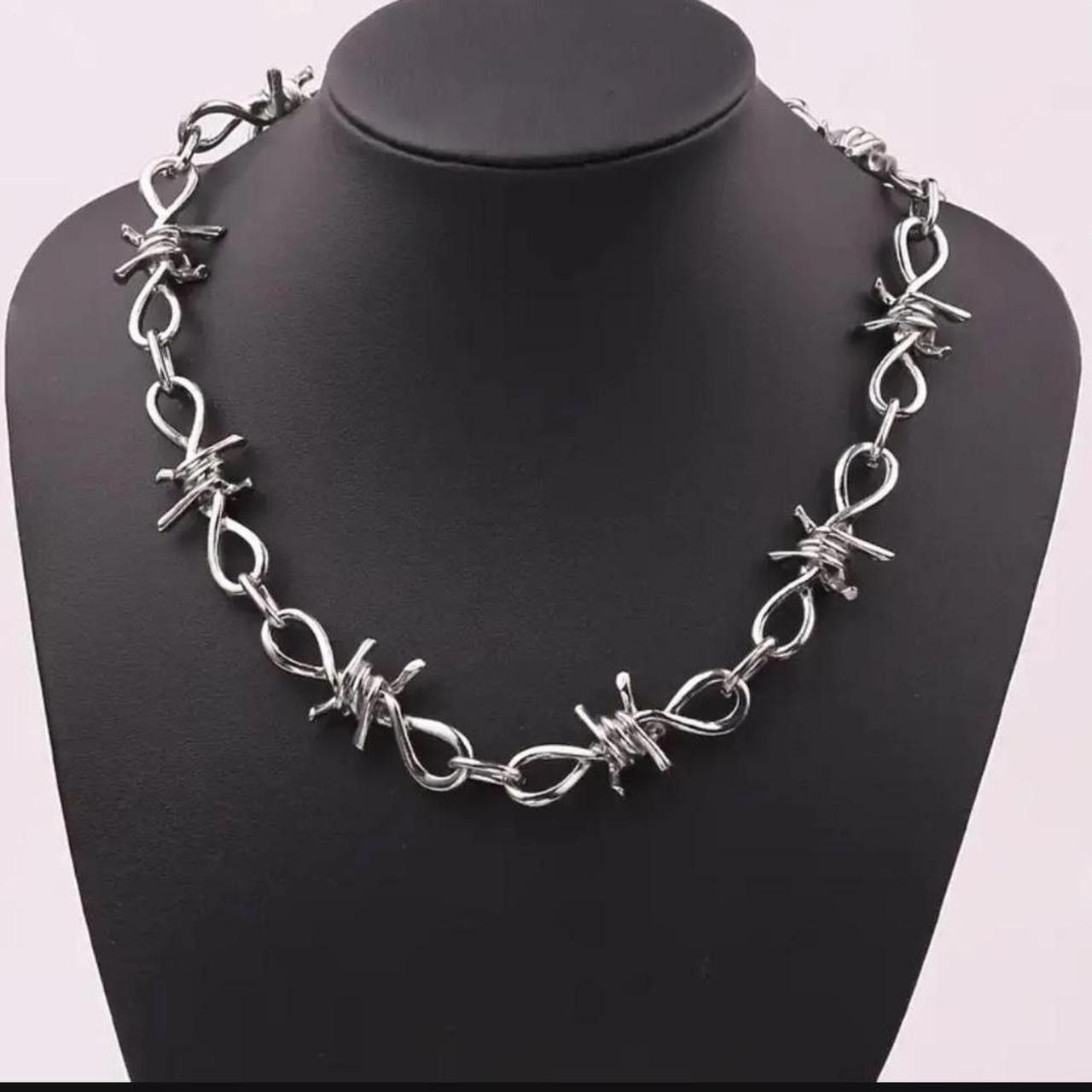 Jewelry Silver Barb Wire Chain Necklace -CHN Size ONE SIZE - 2 Thumbnail