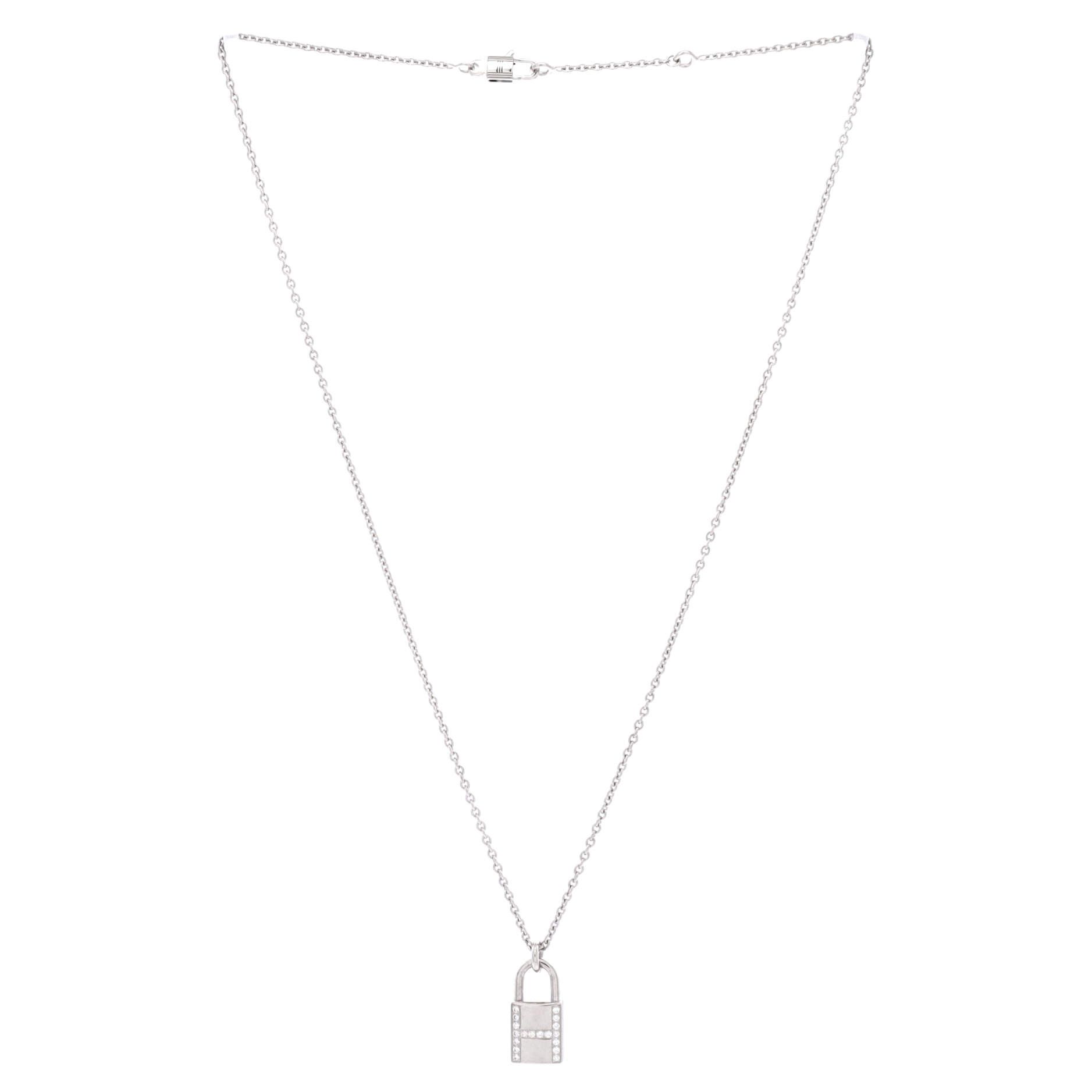 Hermes Amulettes Cadenas Pendant Necklace 18K White Gold with Diamo Size ONE SIZE - 1 Thumbnail