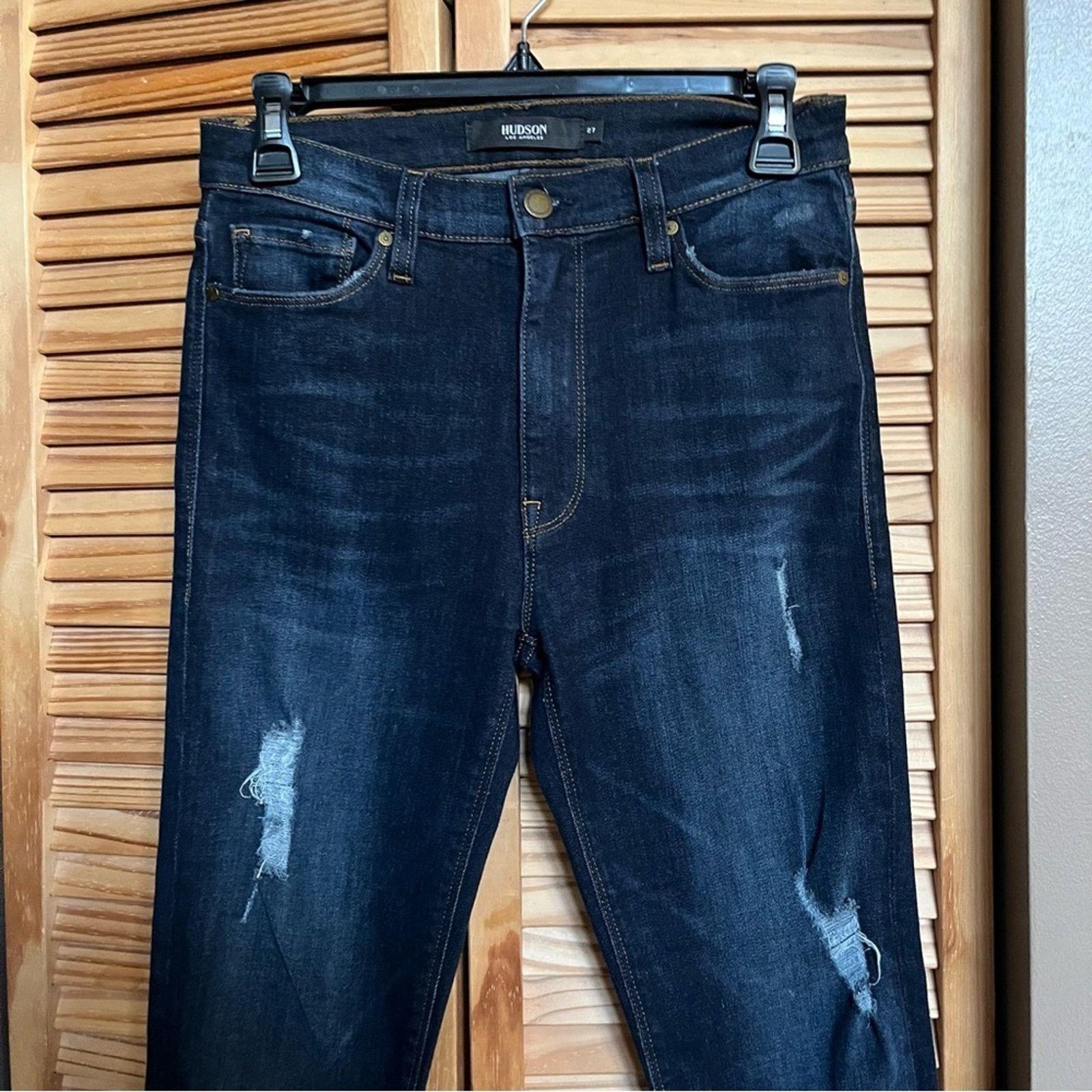 Hudson Hudson Barbara Super Skinny Dark Wash Distressed Jeans Sz 27 Size 27" / US 4 / IT 40 - 2 Thumbnail