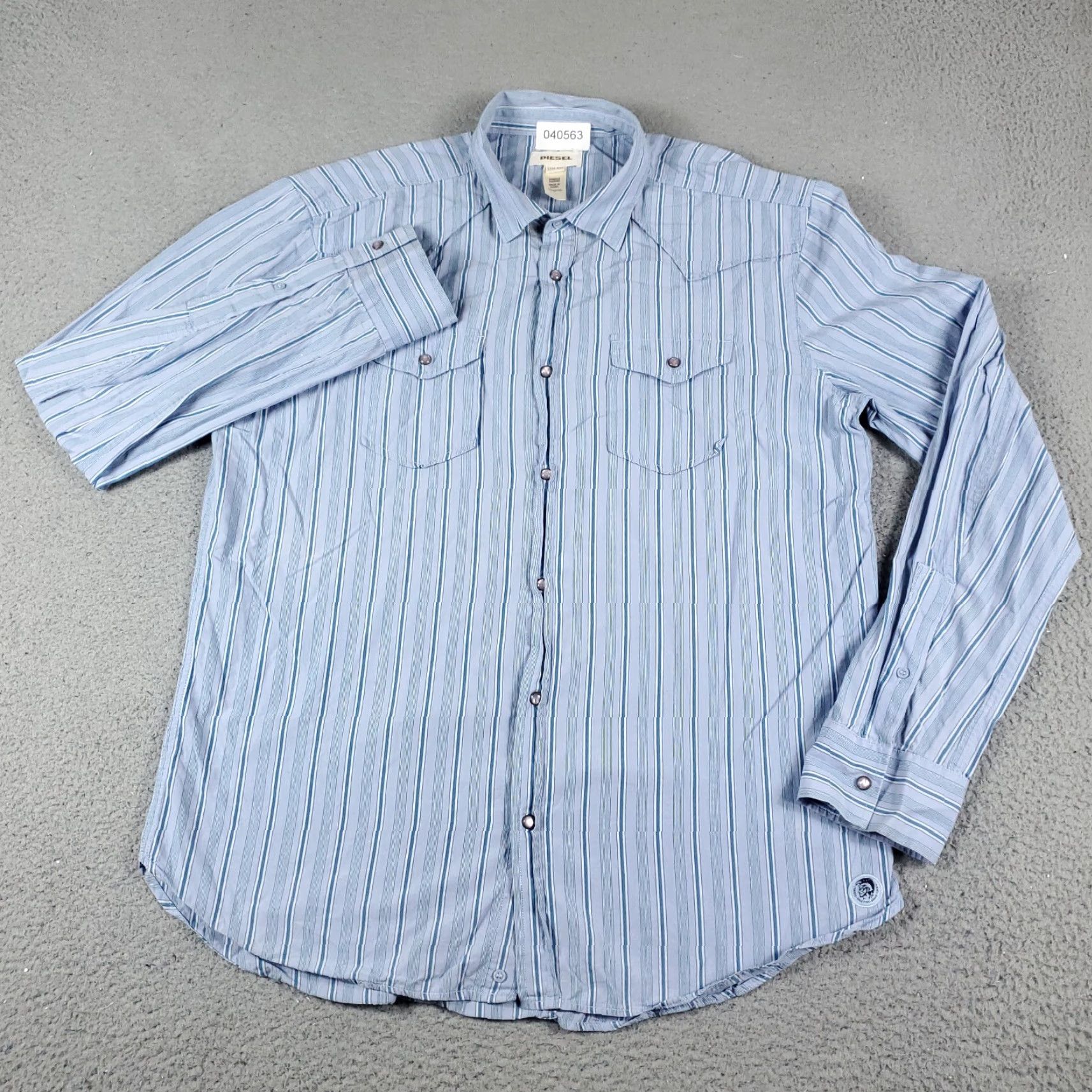 Diesel Diesel Button-Up Shirt Mens 2XL Blue Striped Plaid Long Sleeve Snap Collar Regular Fit Size US XXL / EU 58 / 5 - 2 Thumbnail