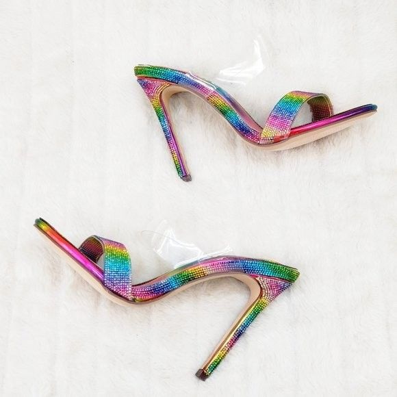 Other Lee Rainbow Hologram Rhinestone Slip On Double Strap High He Size US 7 / IT 37 - 3 Thumbnail