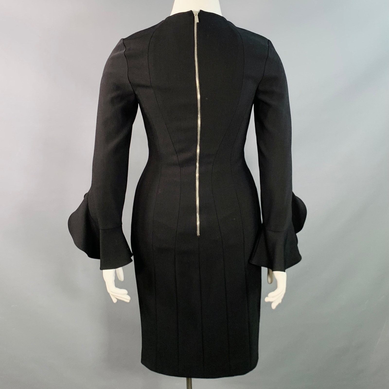 Michael Kors 10 Black Wool Blend Studded Ruffle Sleeve Shift Dress Size L / US 10 / IT 46 - 4 Thumbnail