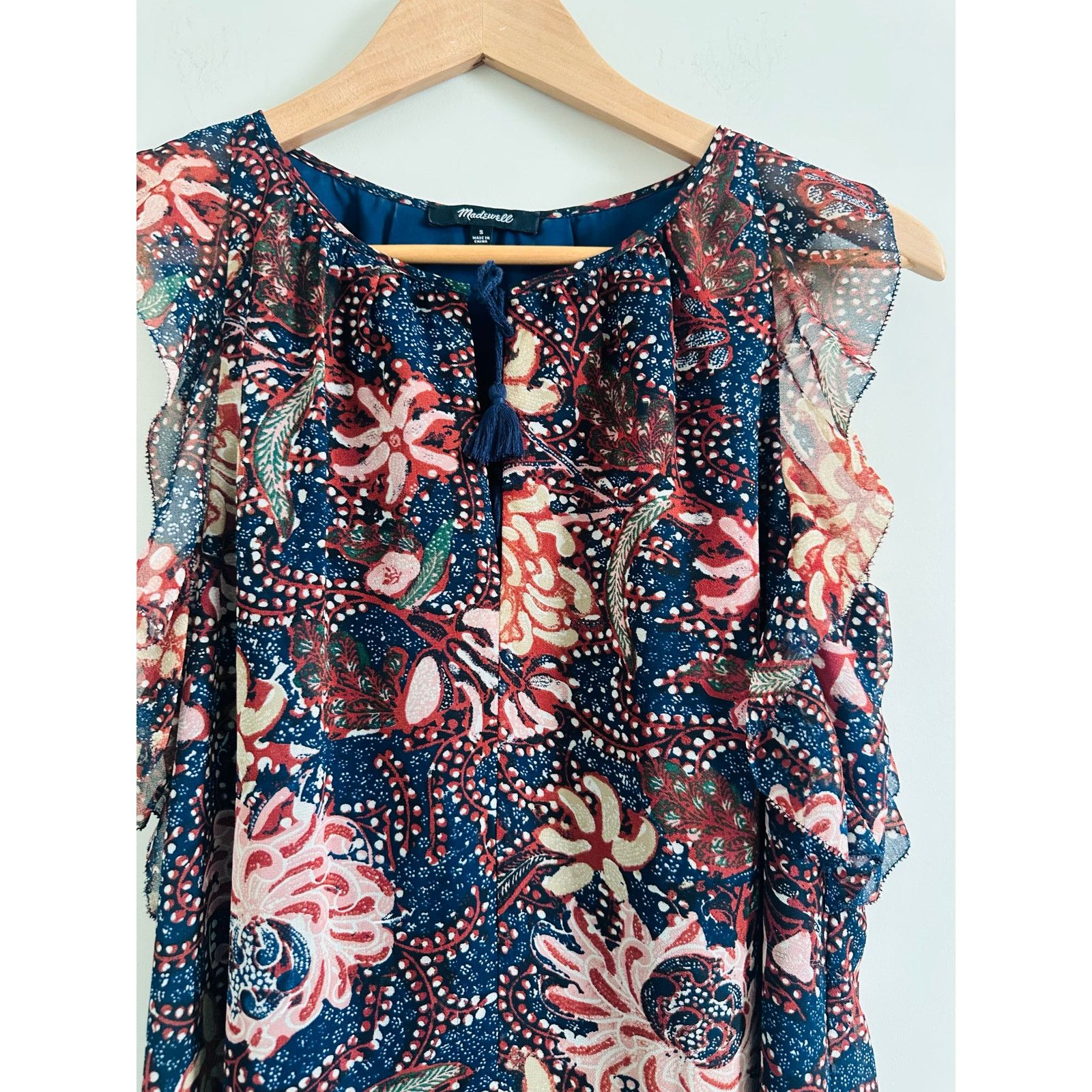 Madewell Madewell Navy Sea Floral Print Ruffle Mini Dress Size Small Size S / US 4 / IT 40 - 4 Thumbnail