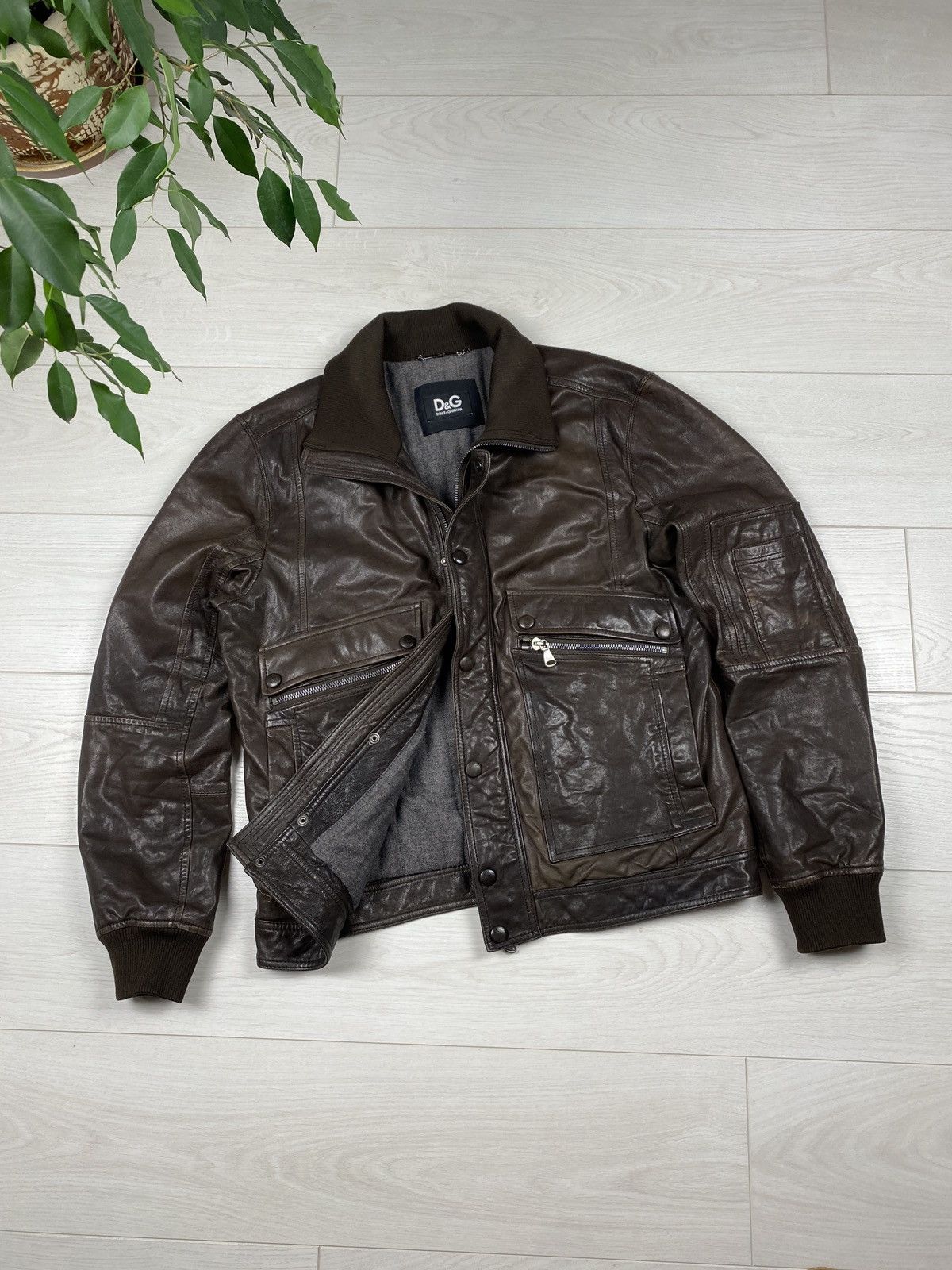 image of Dolce Gabbana x Vintage Dolce & Gabbana Vintage Leather Brown Bomber Jacket Size 54, Men's