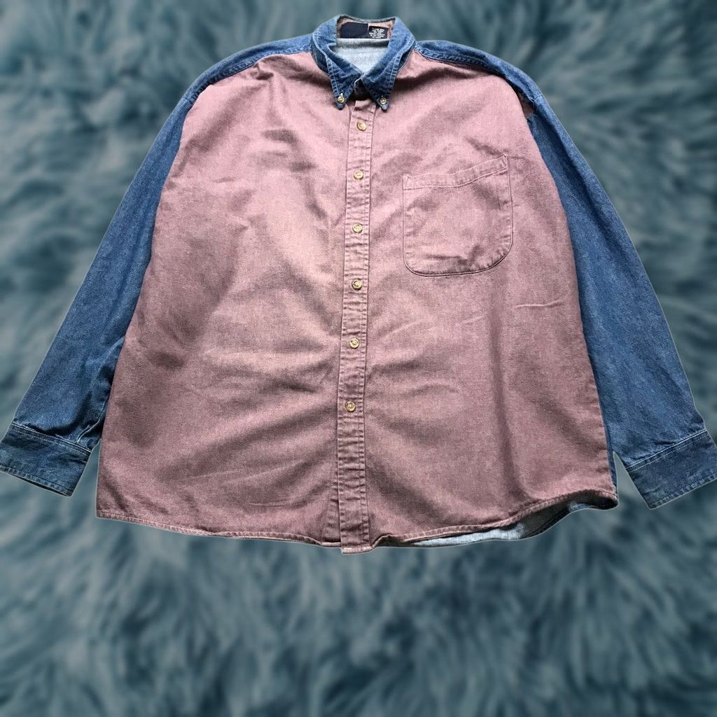 Vintage VINTAGE Bon Homme Button-Down Denim Shirt Two Tone L Mens Long Sleeve Pink Blue 90s Casual Travel Button-Up Size US L / EU 52-54 / 3 - 1 Thumbnail