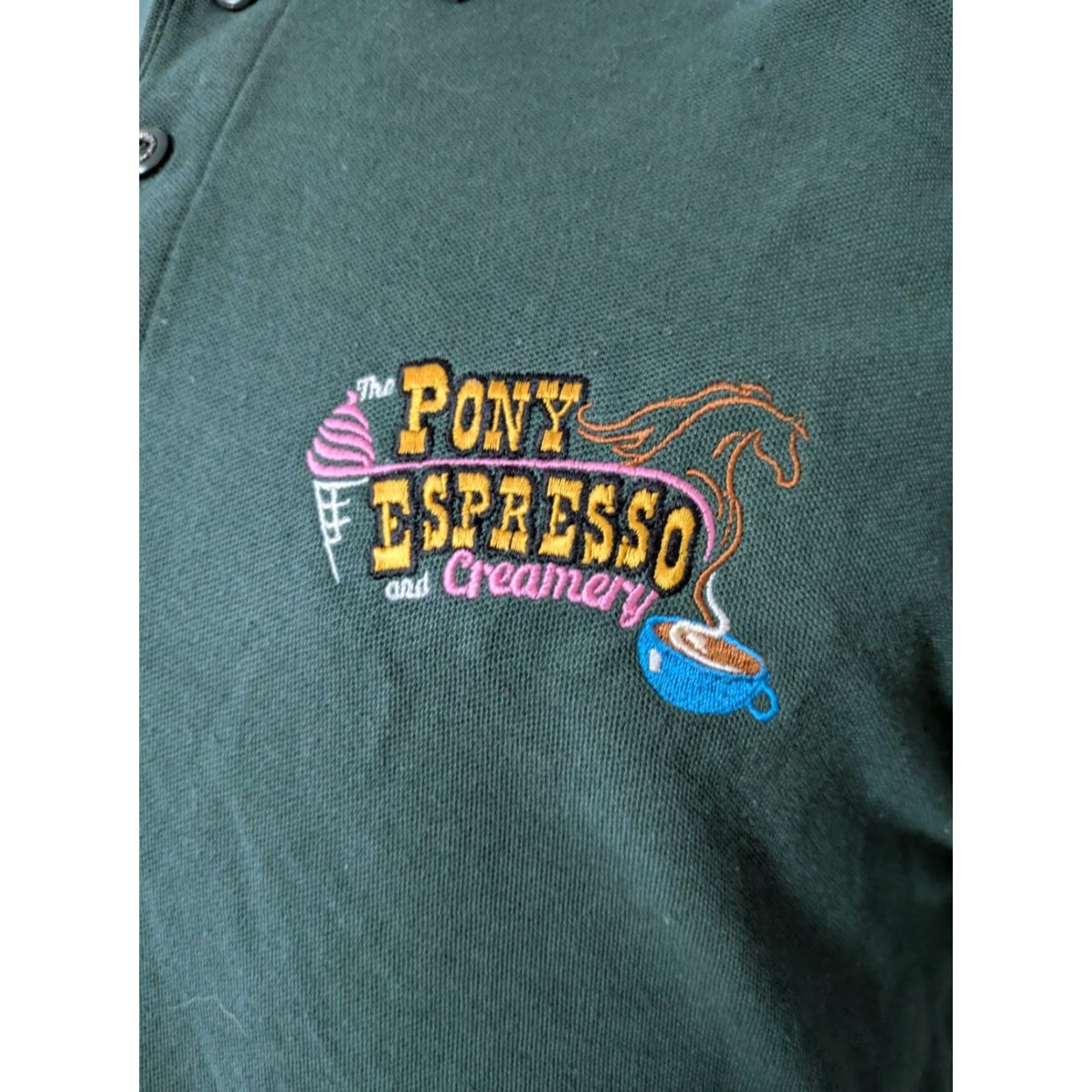 PONY VINTAGE Pony Espresso & Creamery Sun RV Resorts Polo Shirt XL Berlin MD Frontier Town Shirt Mens XL Green Polo Rugby Size US XL / EU 56 / 4 - 2 Thumbnail