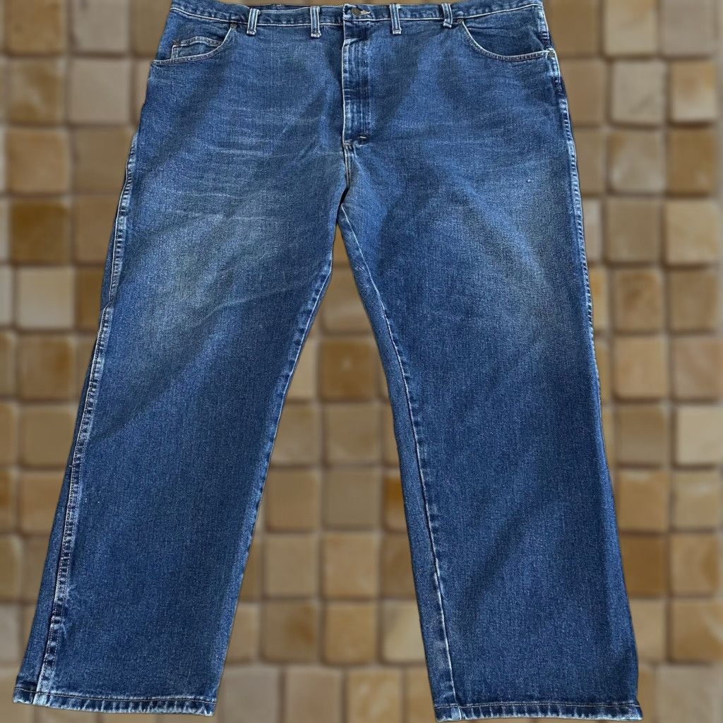 Wrangler Wrangler Rugged Wear Men's 50x30 Relaxed Fit Distressed Blue Denim Jeans Straight Cowboy Size US 34 / EU 50 - 1 Thumbnail