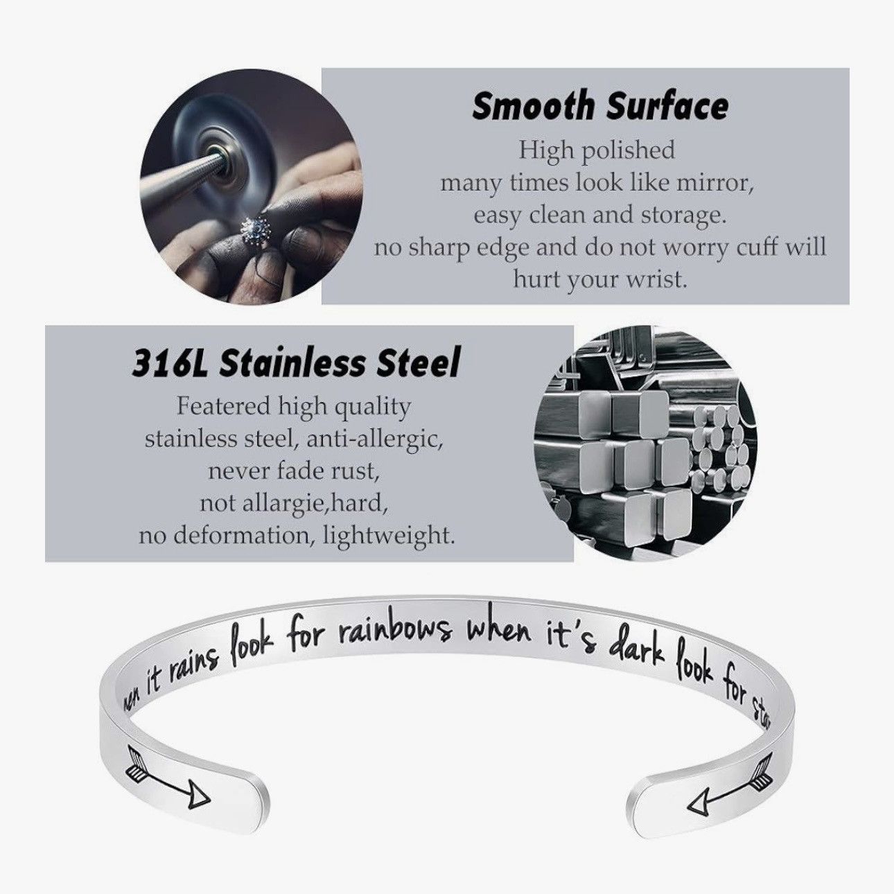Other Inspirational stainless steel When It Rains cuff bracelet Size ONE SIZE - 3 Thumbnail