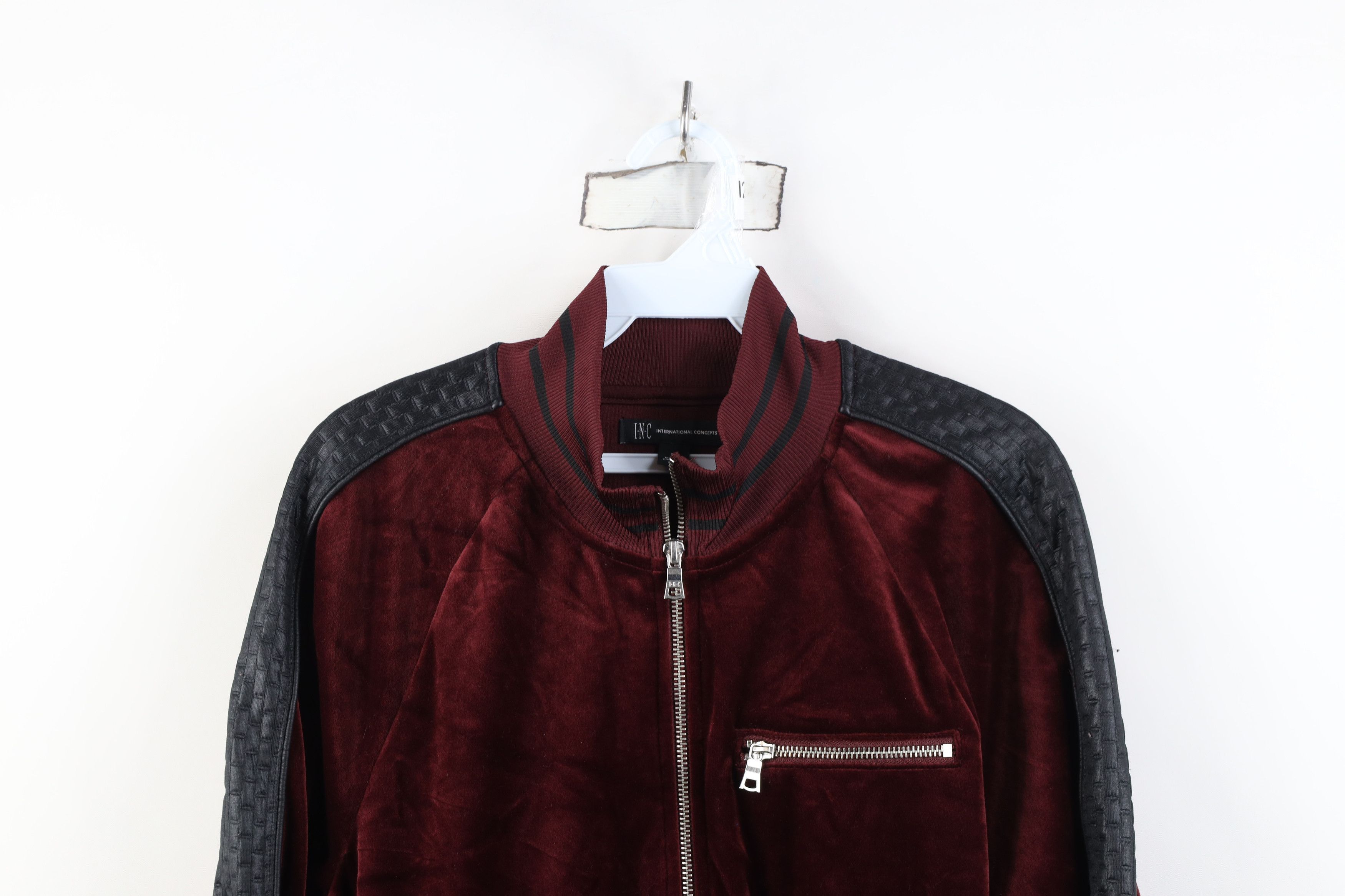 Vintage Y2K Streetwear Velour Full Zip Jacket Burgundy Red Black Size US M / EU 48-50 / 2 - 2 Thumbnail