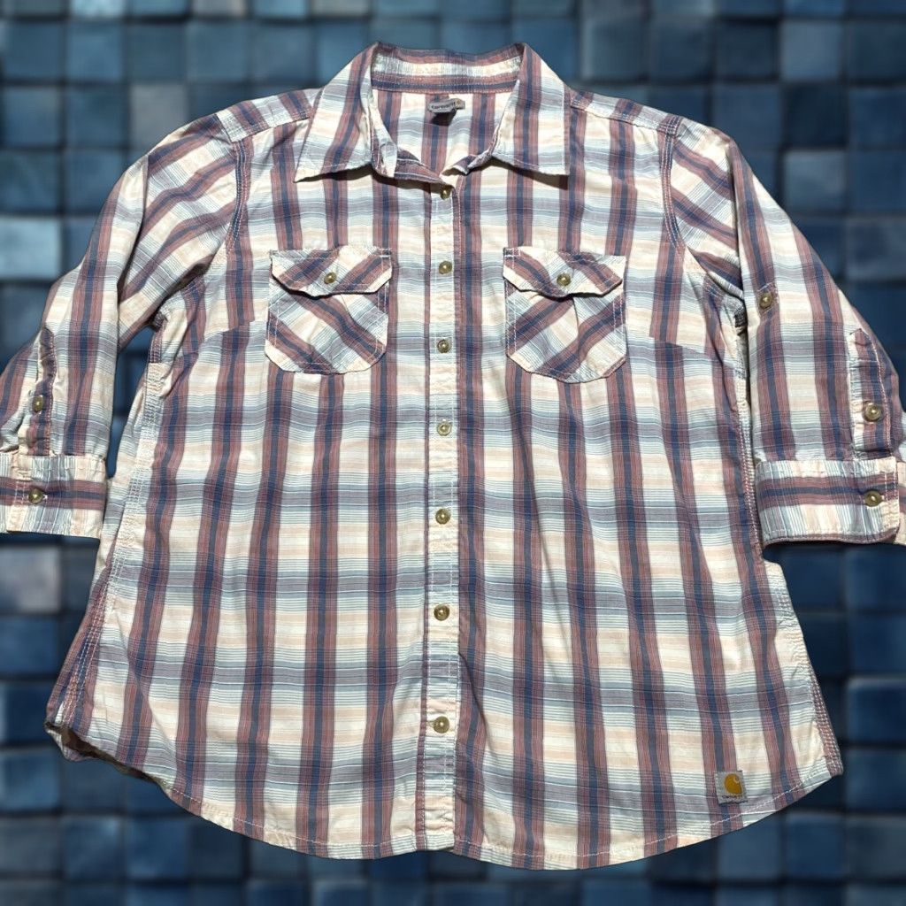 Carhartt Carhartt Womens Large Shirt Multicolor Plaid 3/4 Sleeve Button-Up Cotton Size L / US 10 / IT 46 - 1 Thumbnail