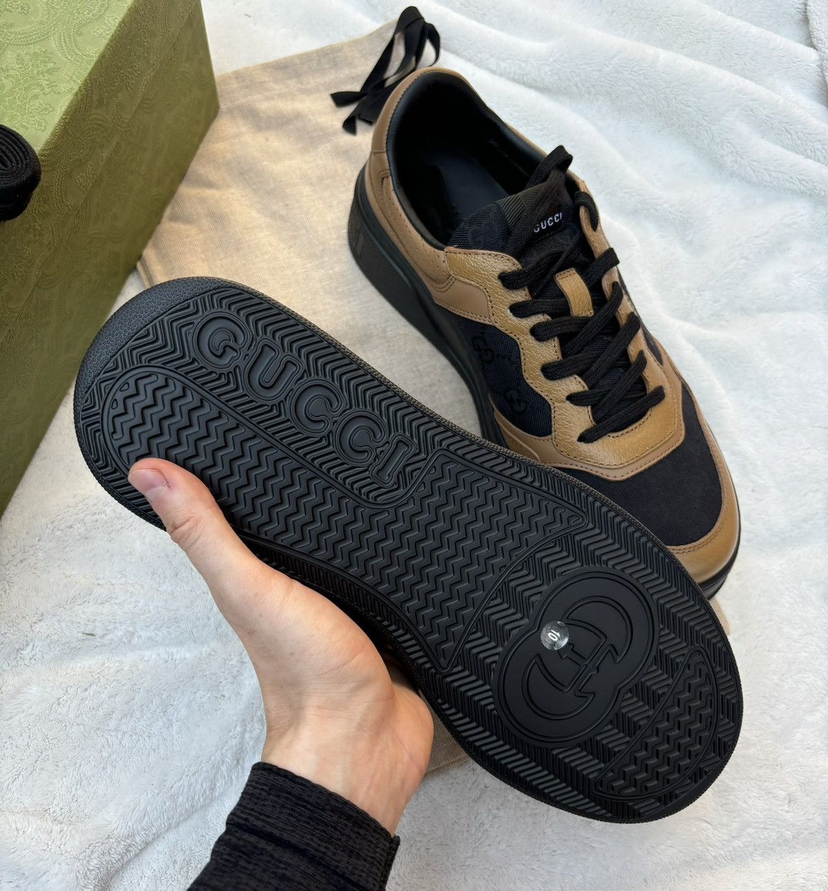 Gucci Gucci Camel/Black Monogram GG Sneaker Size US 12 / EU 45 - 5 Thumbnail