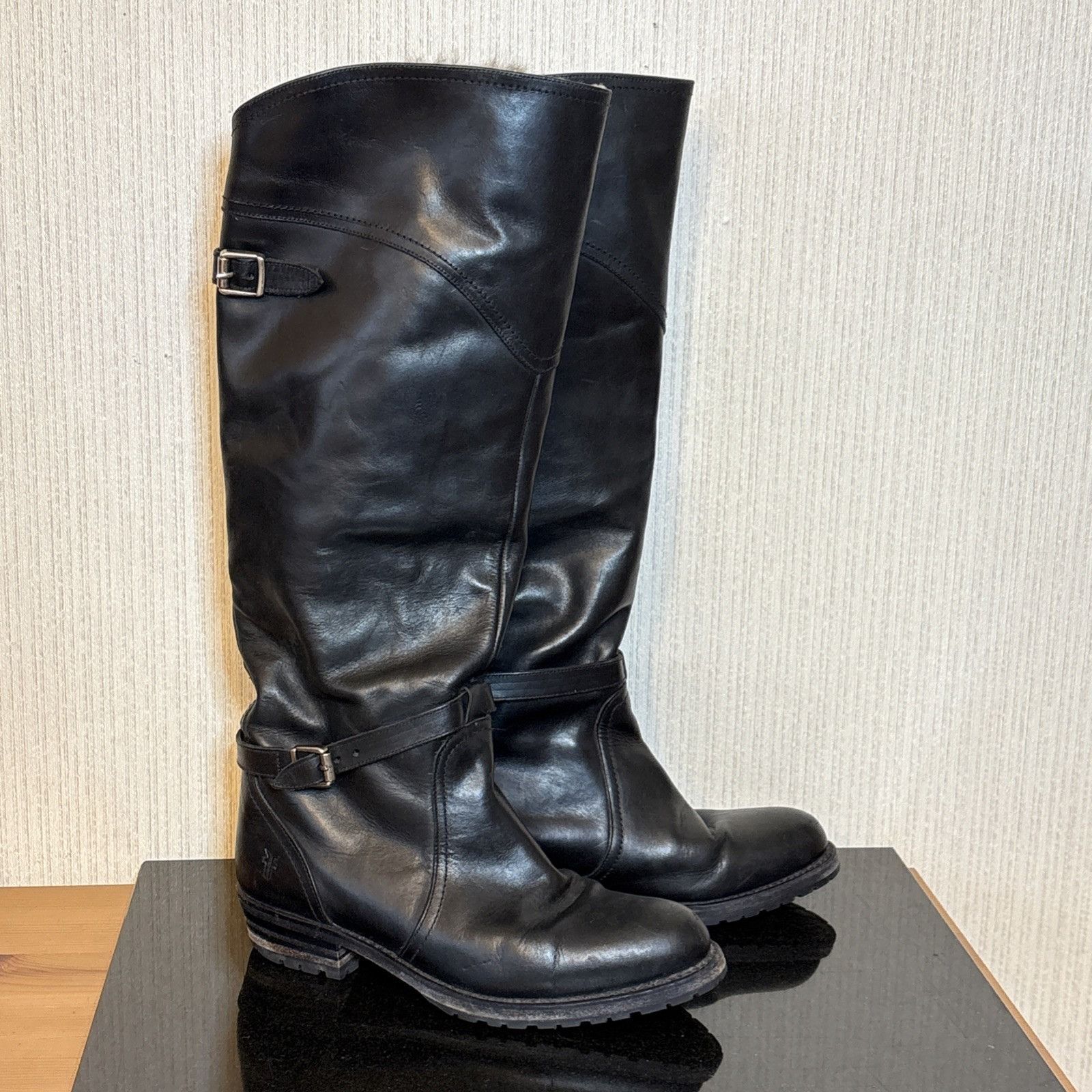 Frye Frye Dorado Riding Boots Womens Size 7 Black Leather Rabbit Size US 7 / IT 37 - 1 Thumbnail