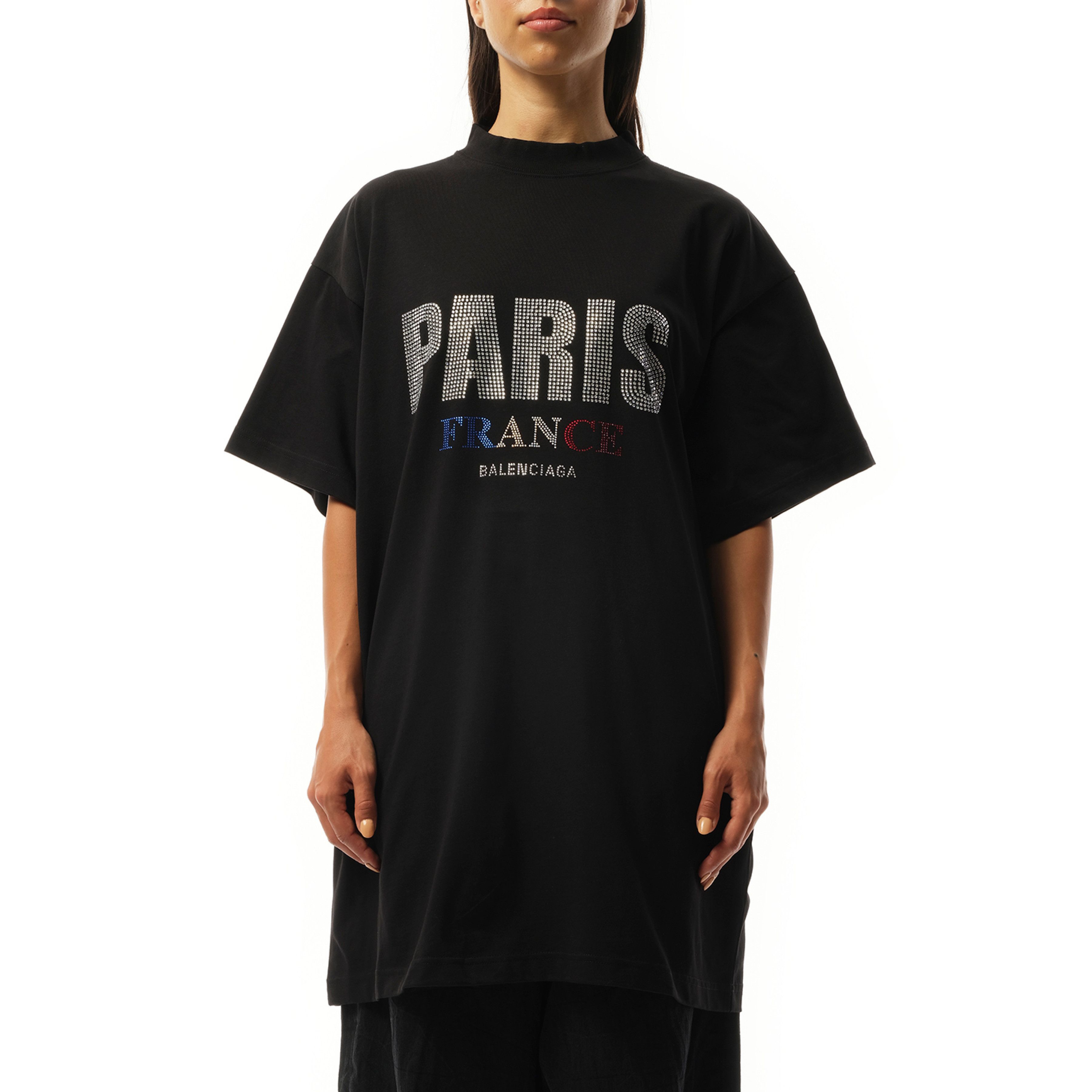 Balenciaga o1tr1nto0326 Paris Strass Oversized T-Shirt in Black Size XL / US 12-14 / IT 48-50 - 2 Thumbnail