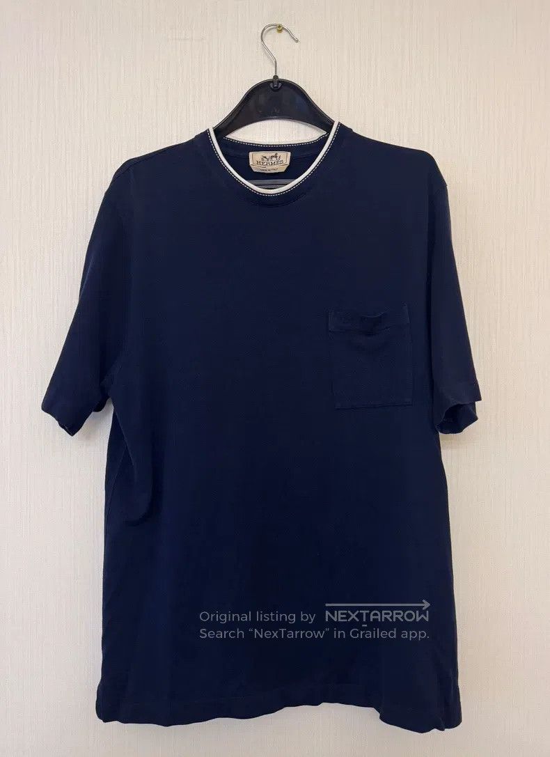 Hermes Hermes Navy Blue Embroidered Pocket White Trim T-Shirt Size US XL / EU 56 / 4 - 1 Thumbnail