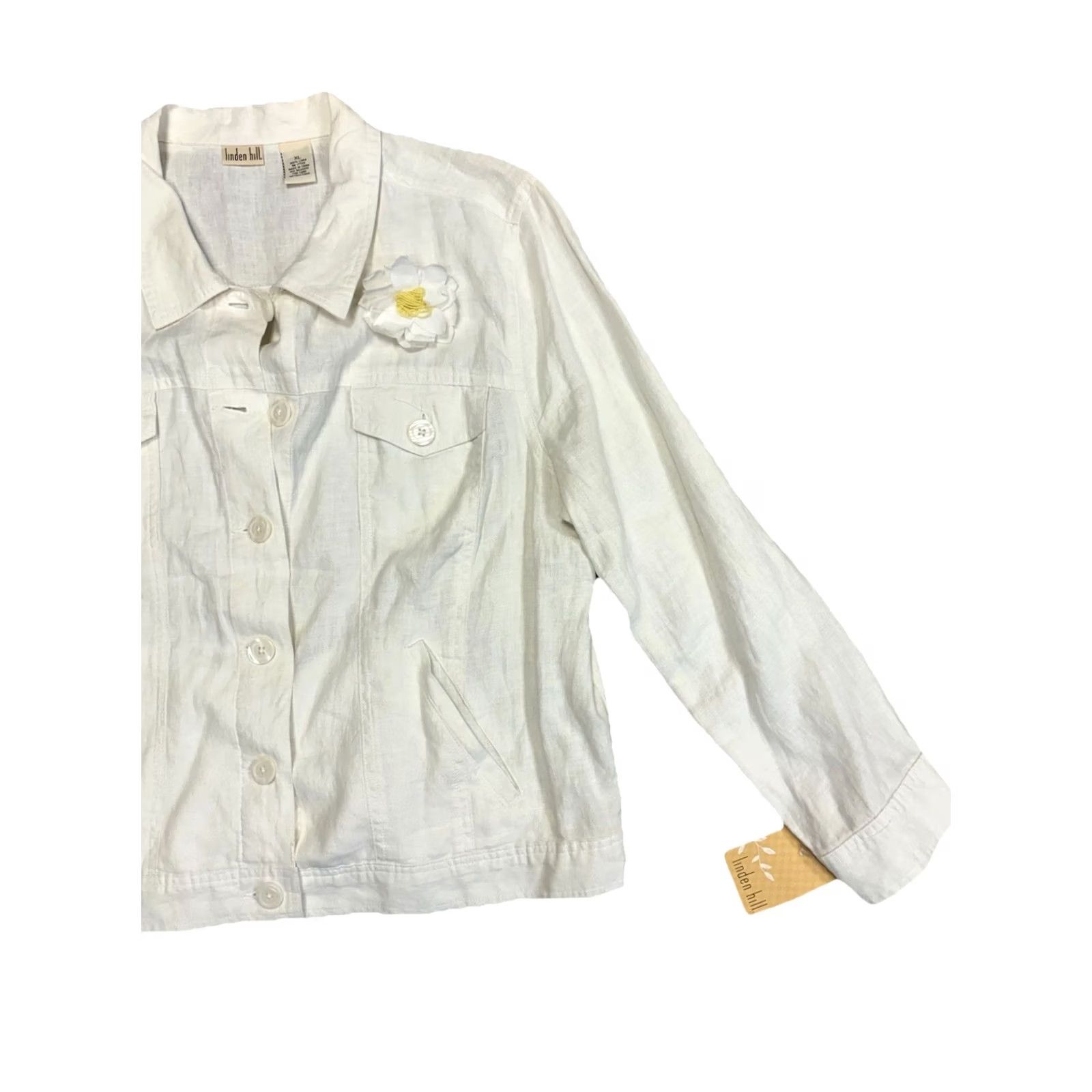 Vintage VINTAGE Linden Hill 100% Linen Women's XL White Button Up w/ Brooch Flower NWT Jacket Womens 90s Retro Y2K Size XL / US 12-14 / IT 48-50 - 3 Thumbnail