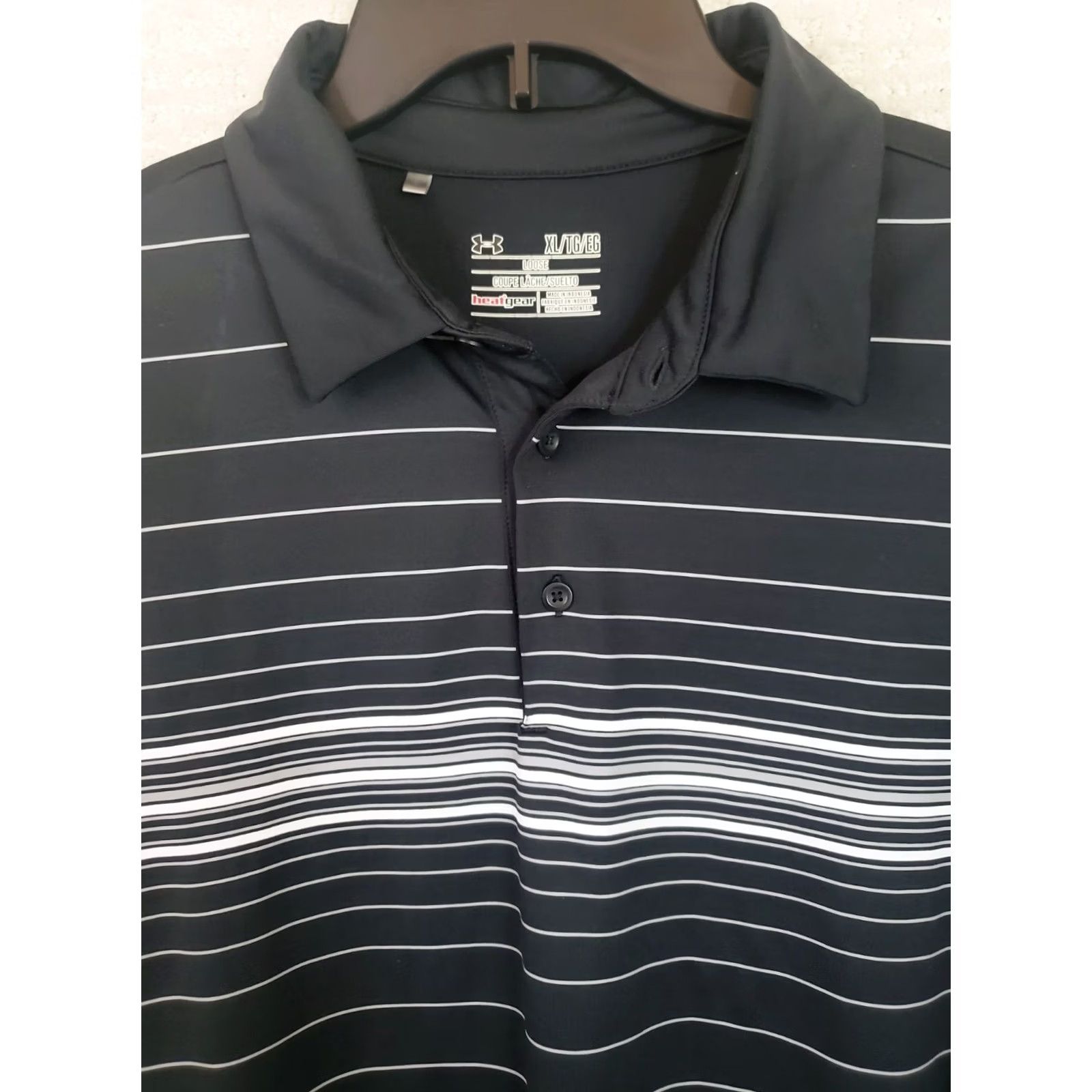 Under Armour Under Armour HeatGear Polo Shirt Striped Chest Logo Mens XL Black White Polo Shirt Golf Casual Athletic Size US XL / EU 56 / 4 - 5 Thumbnail