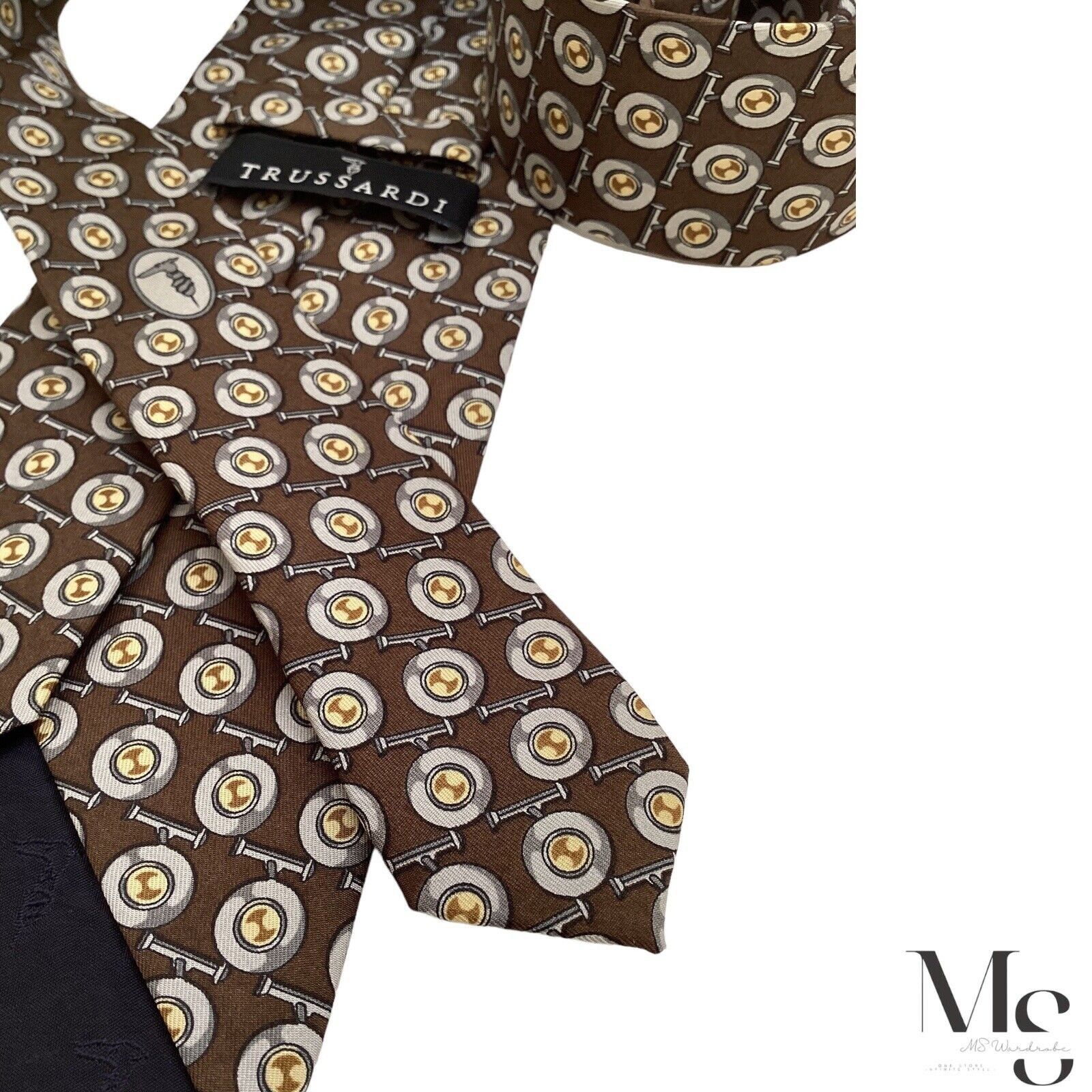 Trussardi TRUSSARDI Brown Novelty Luxury Designer Silk Tie Italy W: 3. Size ONE SIZE - 5 Thumbnail