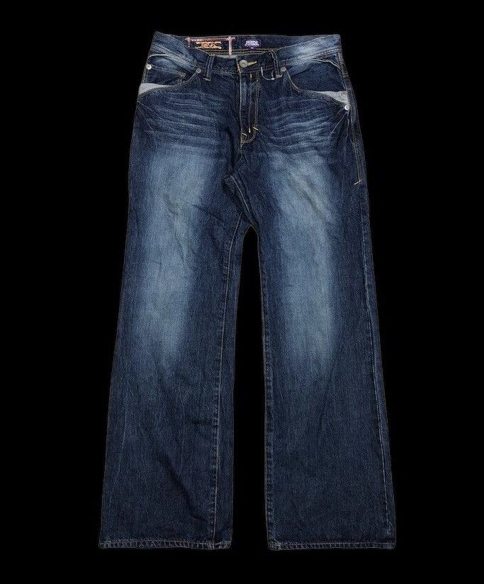 WIDE LEG PURPLE & YELLOW BUCKLE BACK DENIM