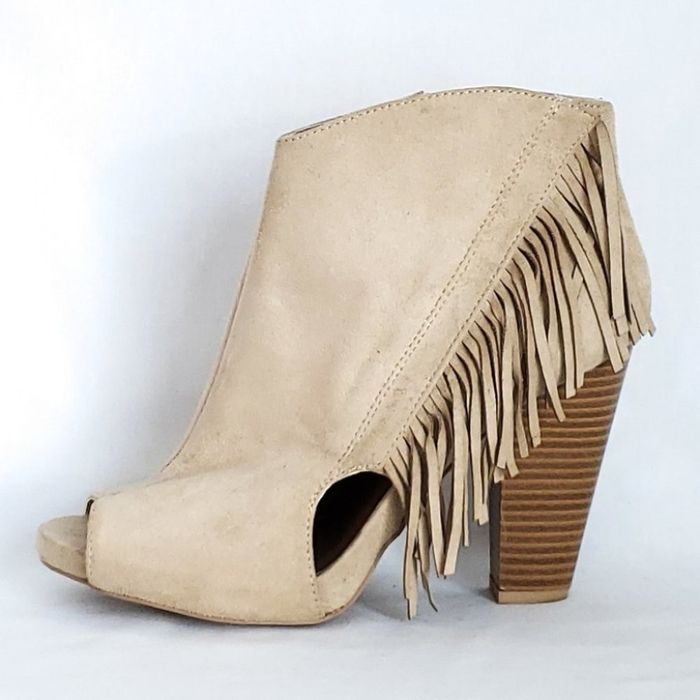 Other Qupid Beige Suede Fringe Peep-Toe Ankle Boots | Grailed