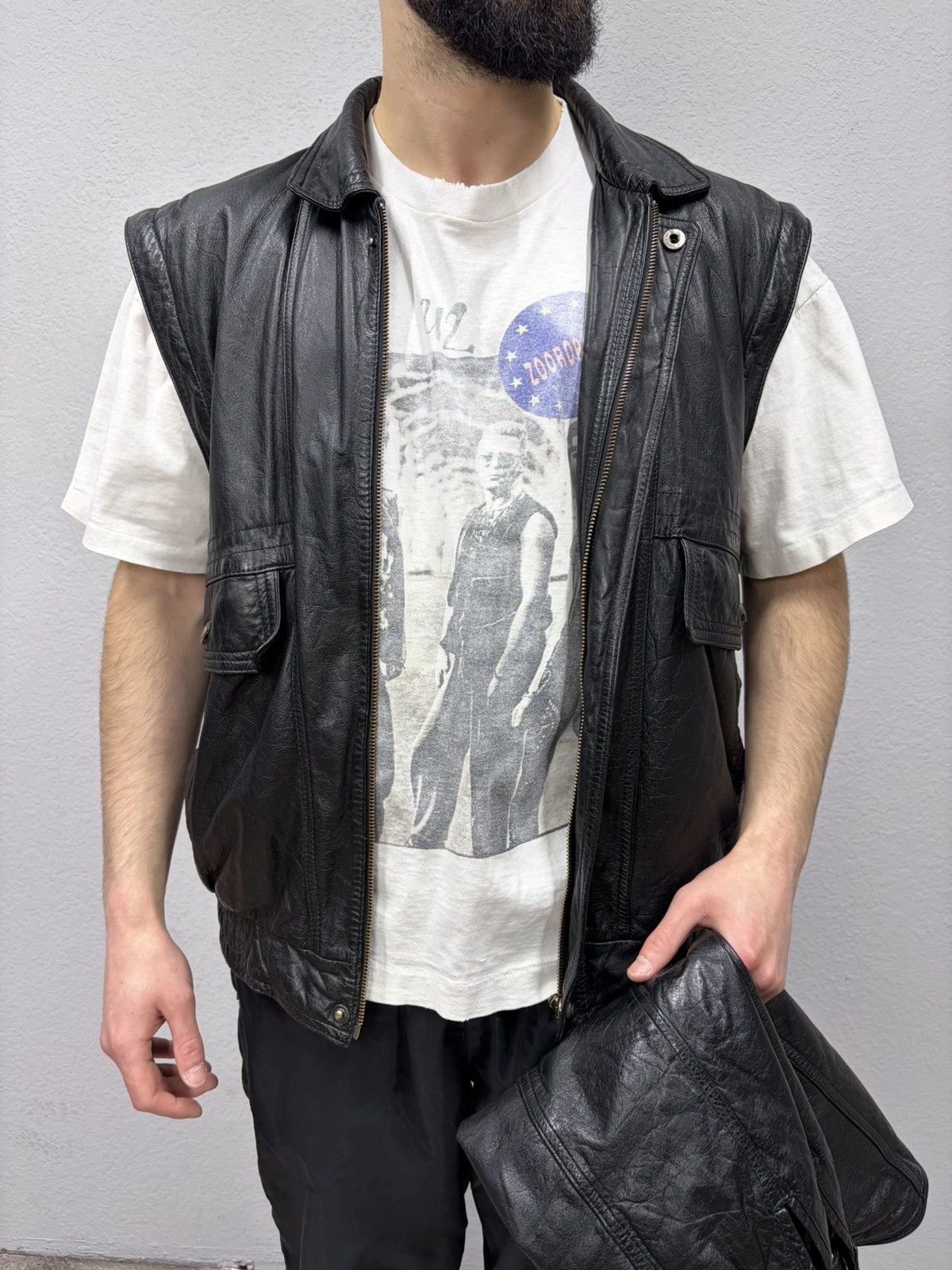 Hedi Slimane Vintage Black Leather Fringe Biker Transformer Vest Jacket Size US L / EU 52-54 / 3 - 4 Thumbnail
