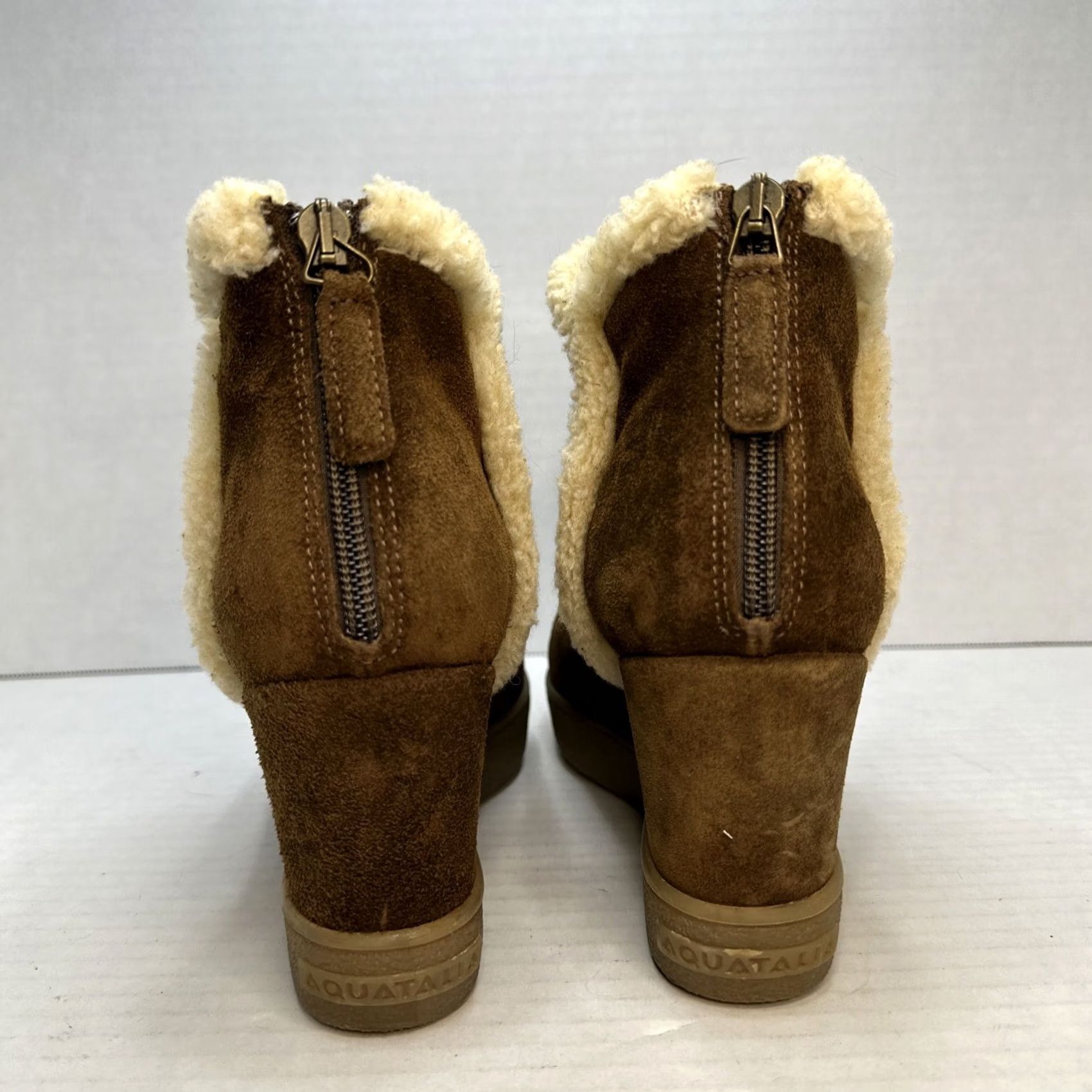 Aquatalia Aquatalia Women’s 8.5 Charlie Brown Suede Wedge Boots Booties Faux Fur Back Zip Size US 9 / IT 39 - 6 Thumbnail