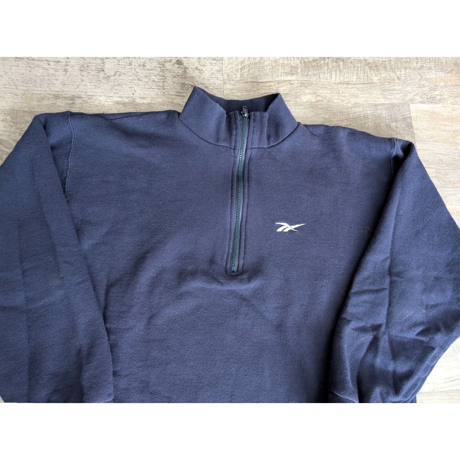Reebok VINTAGE Reebok Navy Quarter Zip Pullover Sweatshirt Womens Small USA Made 90s Fleece Cotton Polyester Blue Embroidered Logo Zipper Size S / US 4 / IT 40 - 2 Thumbnail
