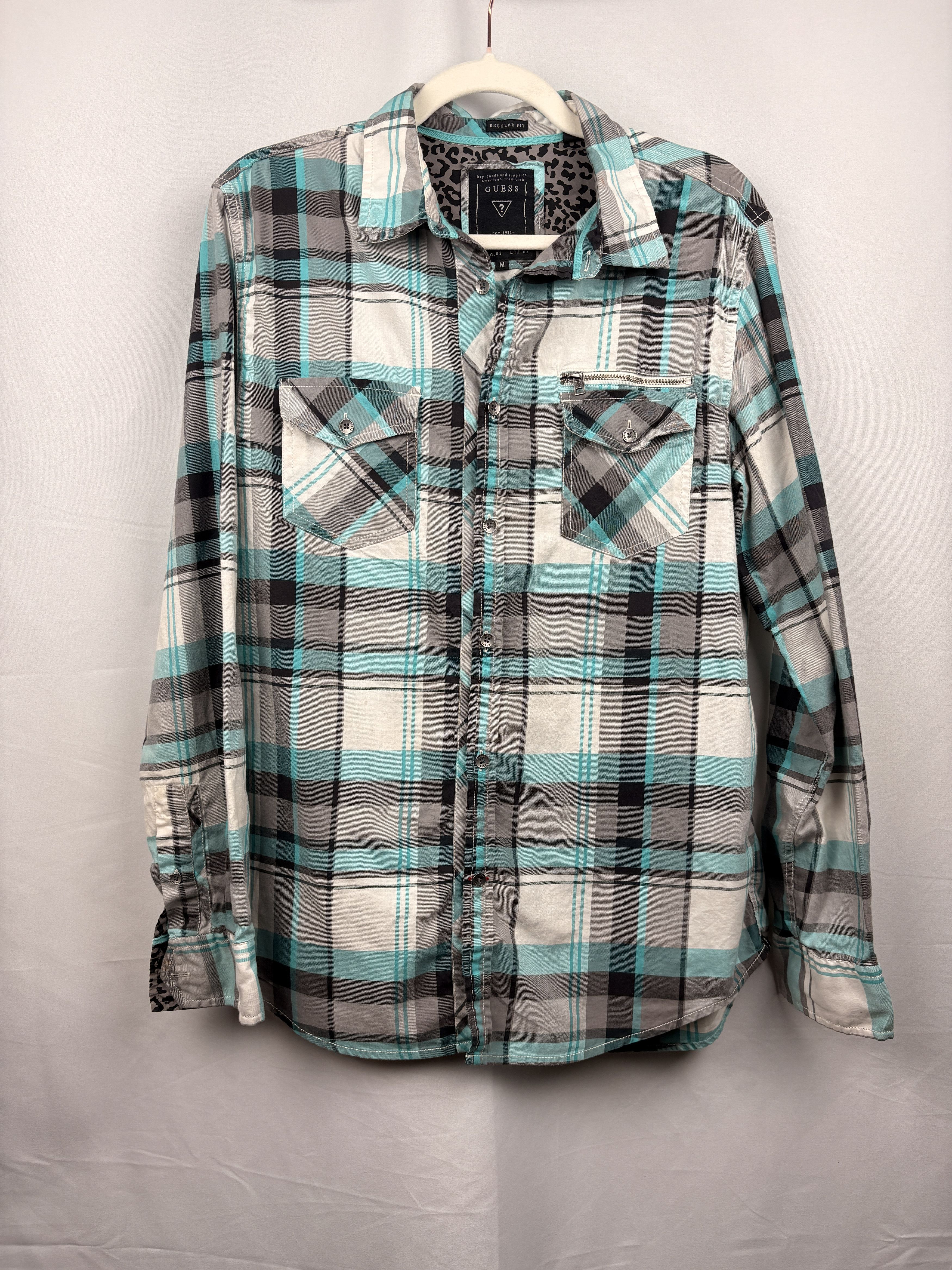 Guess GUESS Plaid Button Up Shirt Zip Pocket Western Style Size US M / EU 48-50 / 2 - 1 Thumbnail