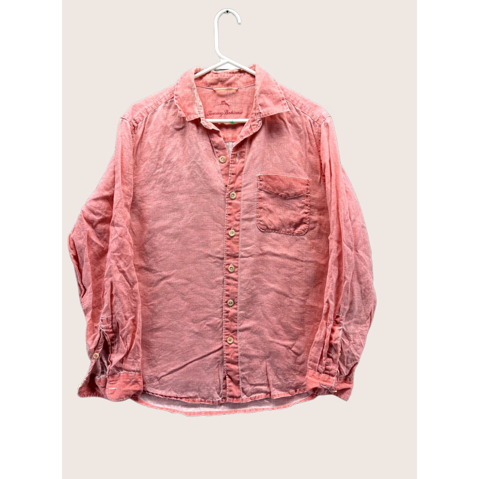 Tommy Bahama Tommy Bahama Shirt Mens Small Pink Solid Long Sleeve Button Front Linen Woven Size US S / EU 44-46 / 1 - 1 Thumbnail
