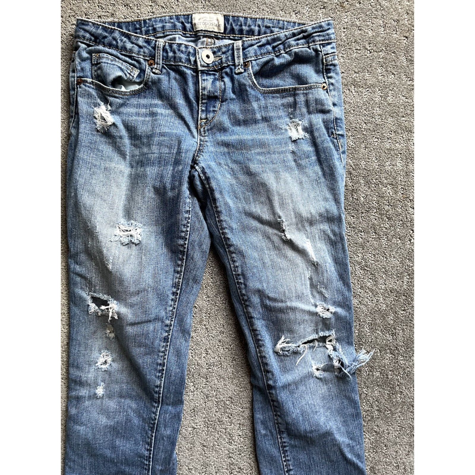 Vintage Aéropostale Jeans Women 5/6 Blue Skinny Low Rise 30.5in Medium Wash Denim Womens Size 27" / US 4 / IT 40 - 2 Thumbnail