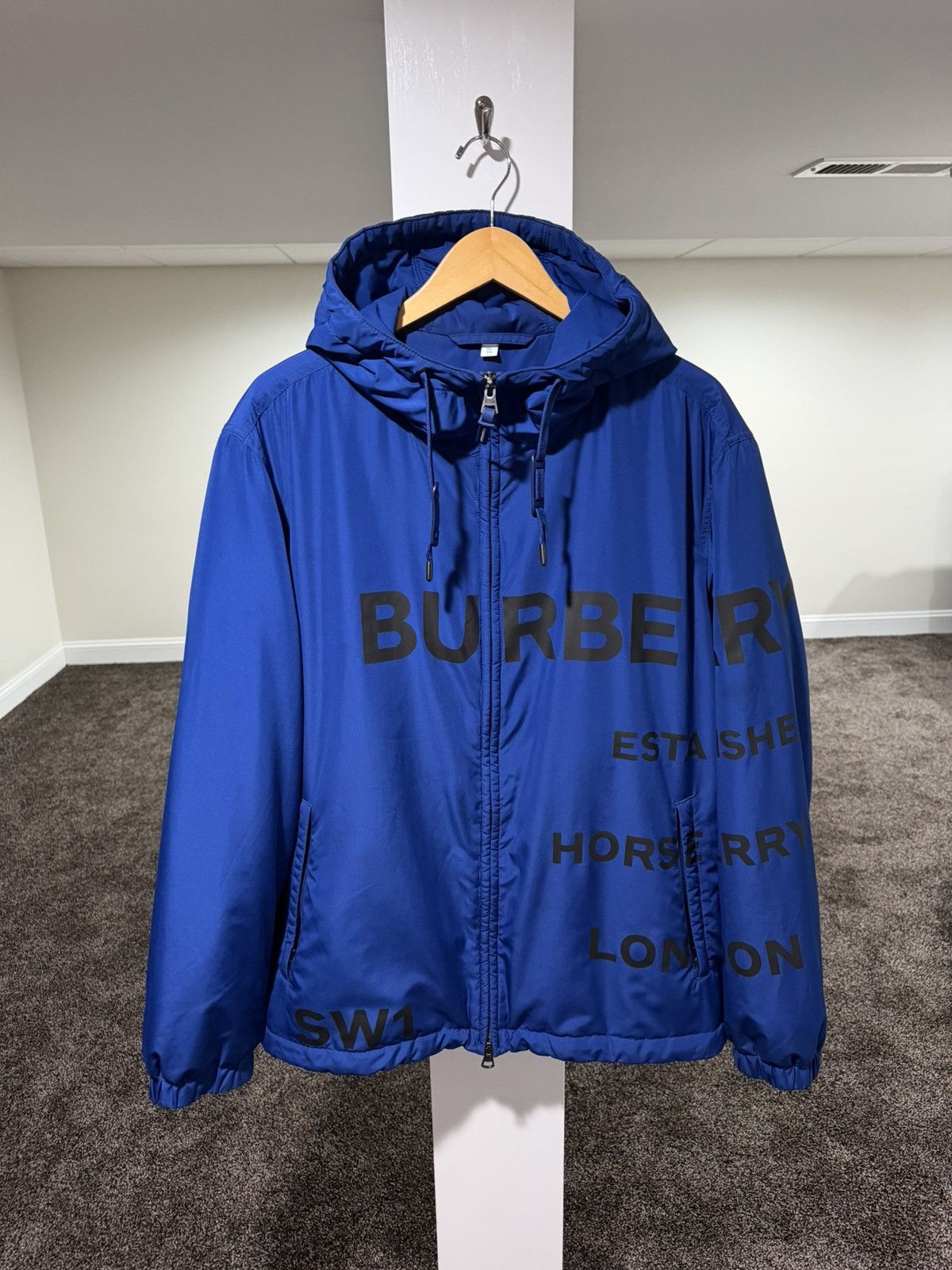 Burberry Burberry Horseferry Print Check Nylon Blue Hooded Jacket Size US XL / EU 56 / 4 - 1 Thumbnail