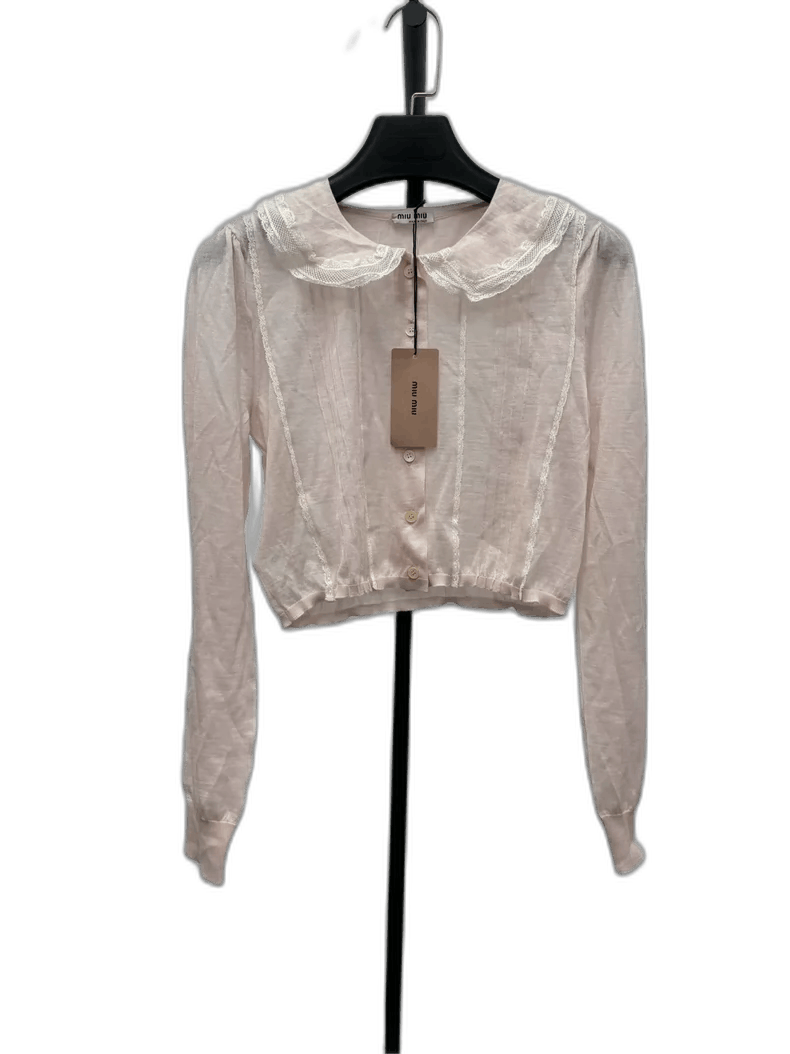 Miu Miu Miu Miu Lace Trimmed Knit Top for Women Size US S / EU 44-46 / 1 - 1 Thumbnail