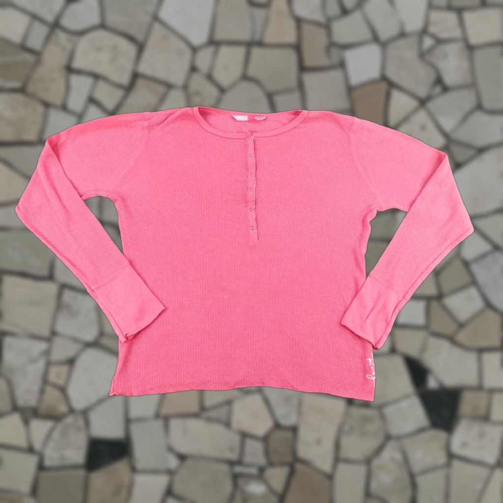Vintage ROXY Vintage Shirt Womens XL Pink Waffle Knit Snaps Up Thermal Henley Top 90s T-Shirt Size XL / US 12-14 / IT 48-50 - 1 Thumbnail