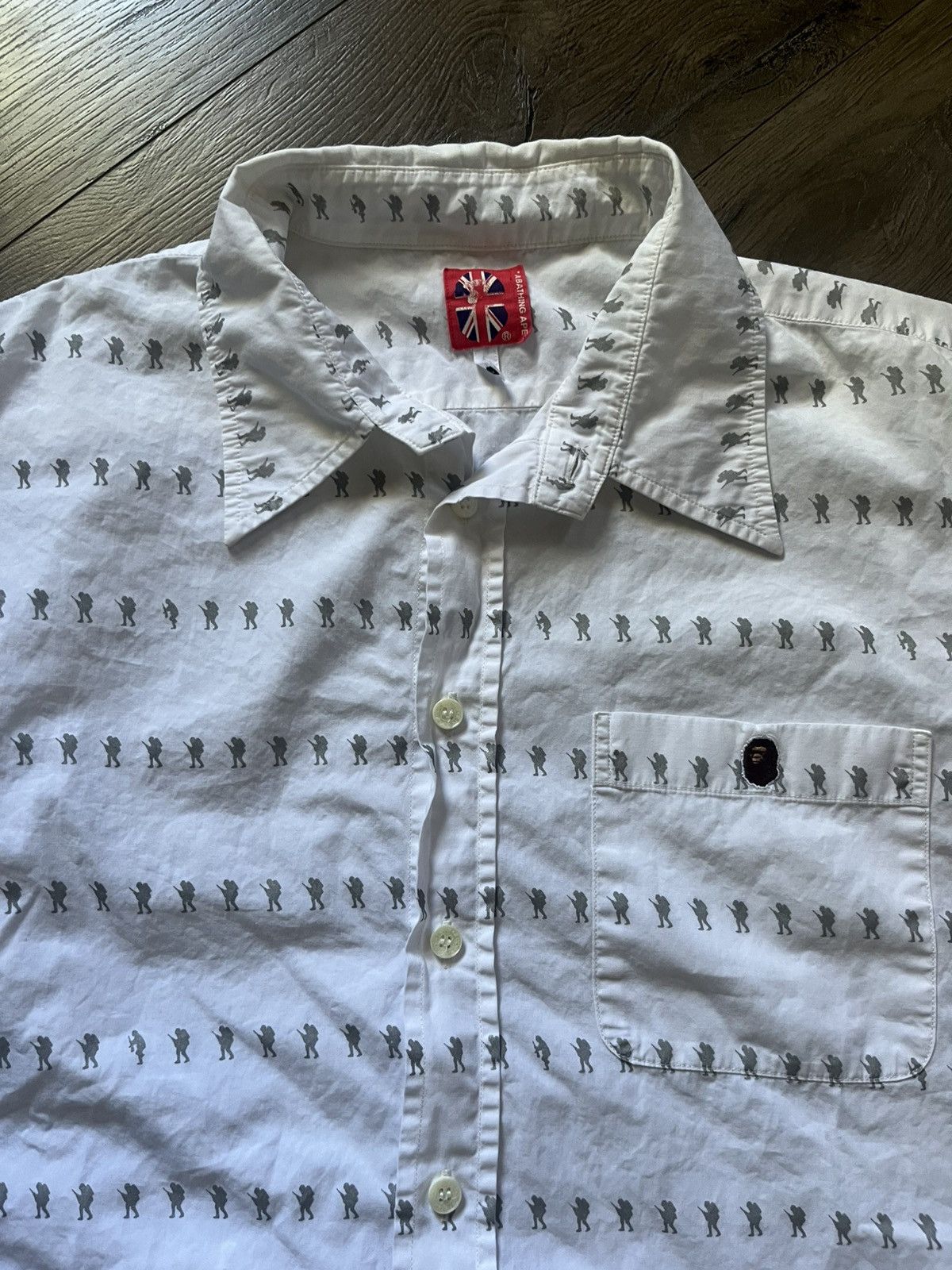 Bape A BATHING APE BAPE foot soldier striped AOP button up shirt Size US M / EU 48-50 / 2 - 2 Thumbnail