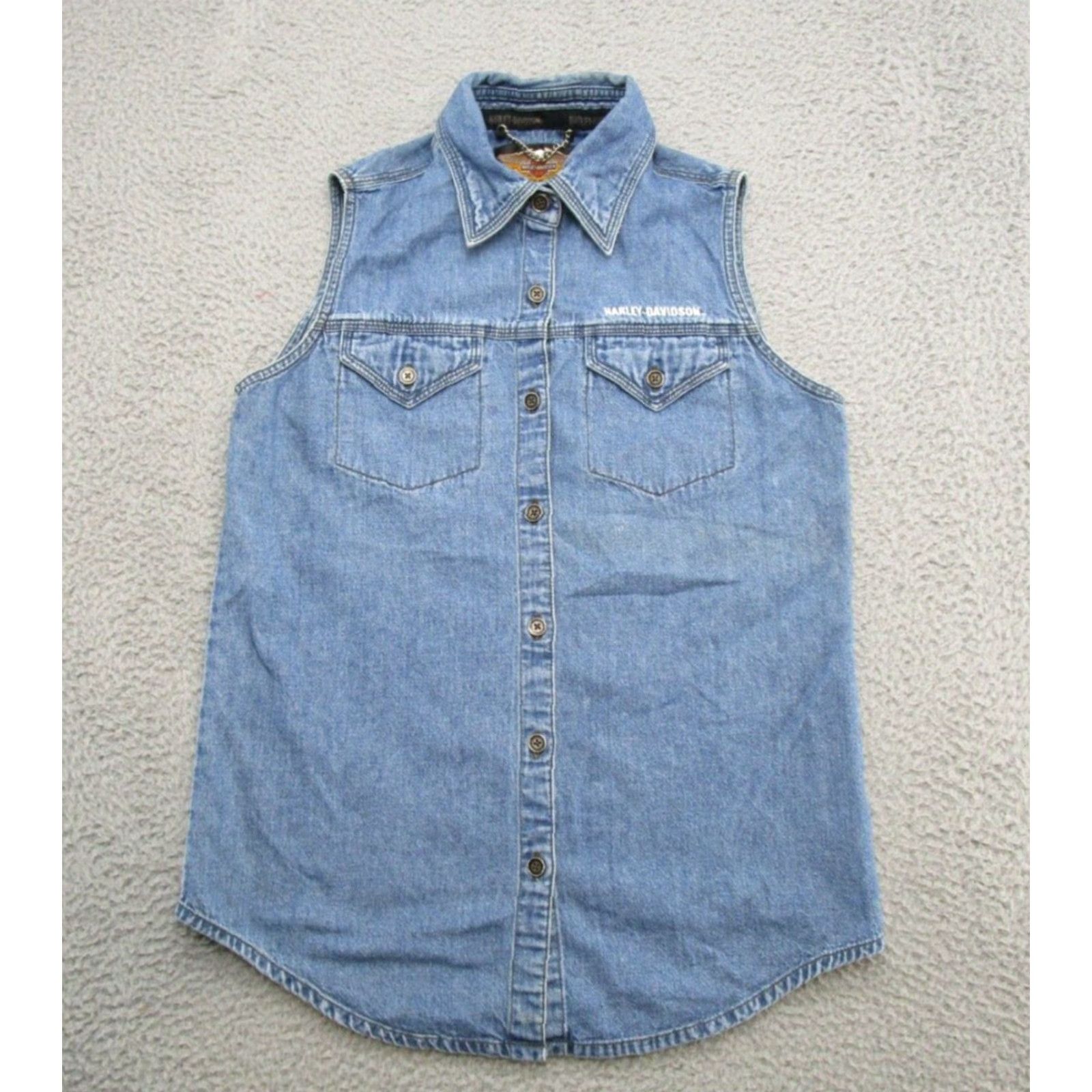 Harley Davidson VINTAGE Harley-Davidson Denim Vest Men's Size S Double Sided Motorcycle Bomber Jacket Size US S / EU 44-46 / 1 - 2 Thumbnail