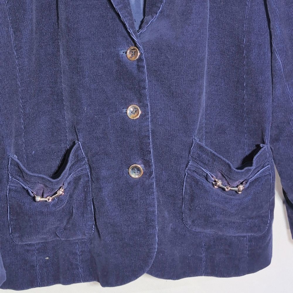 Designer Women's Blue Corduroy Blazer w Metal Buttons By Travelsmith Size XXL / US 16-18 / IT 52-54 - 2 Thumbnail