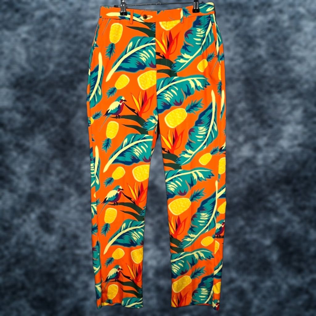 Shinesty Mens Dress Pants Orange Tropical Pineapple Print Flat Front Chino  34 x 34 Pants Mens