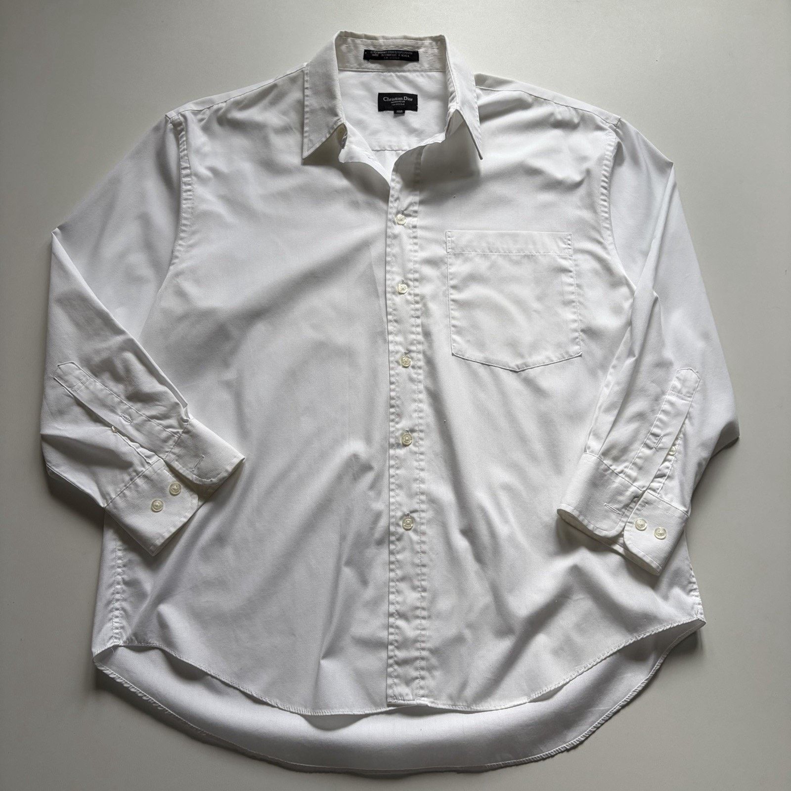 Vintage Christian Dior Shirt Button Down White Men 16R 24x29