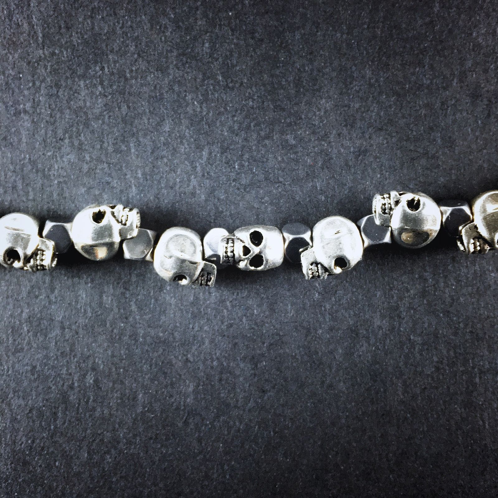 Handmade 💀20” Silver Skull and Hematite Beaded Necklace Chain Size ONE SIZE - 4 Thumbnail
